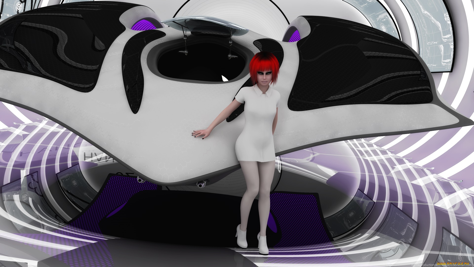 3д, графика, фантазия, , fantasy, девушка, взгляд, фон, рыжая