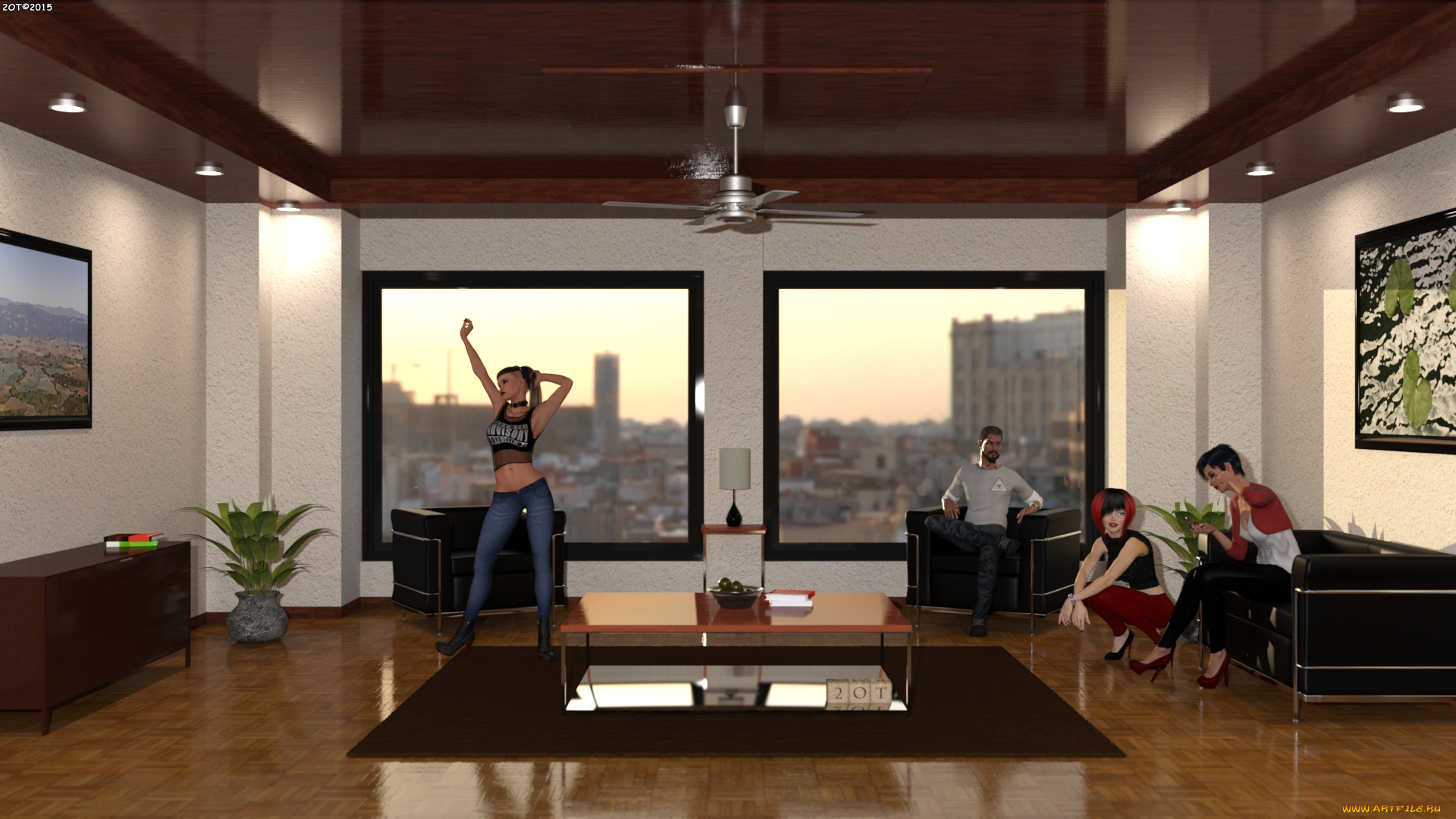 3д, графика, люди, , people, картины, девушки, окно, стол, интерьер, парни