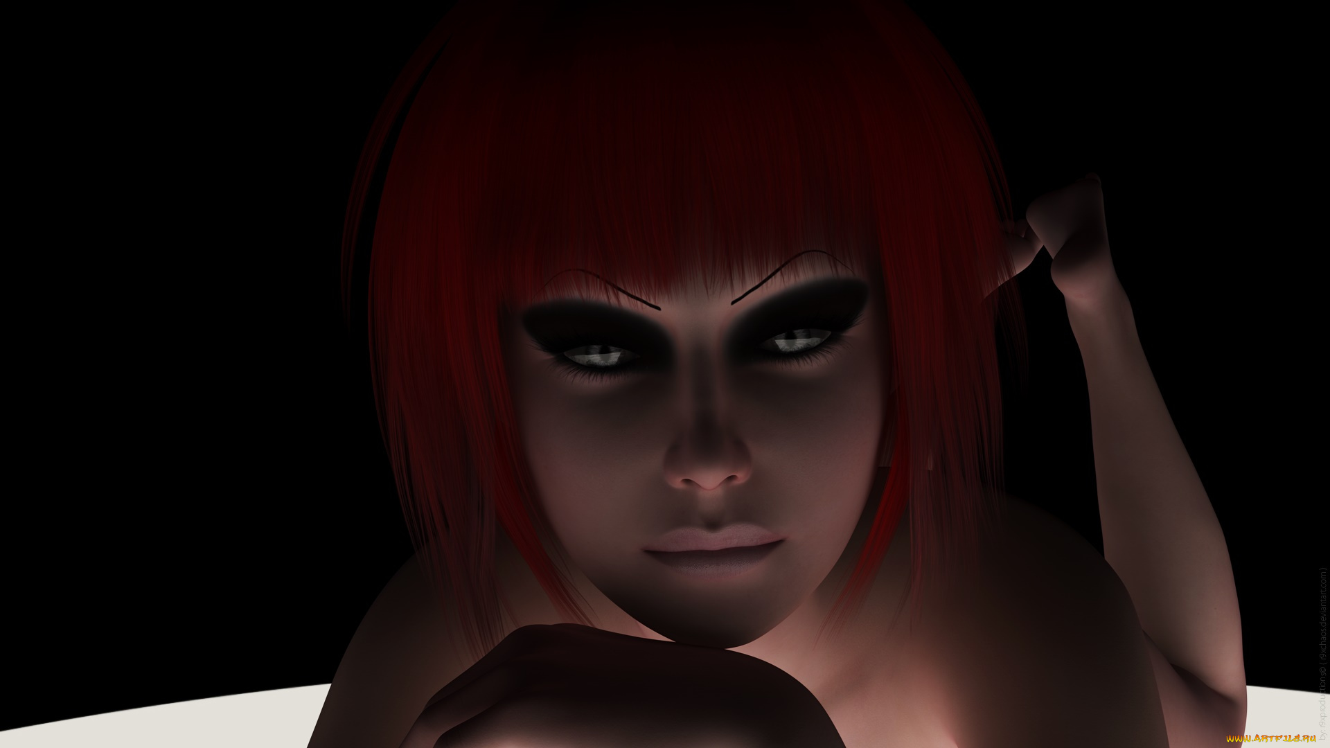 3д, графика, портрет, , portraits, фон, рыжая, взгляд, девушка