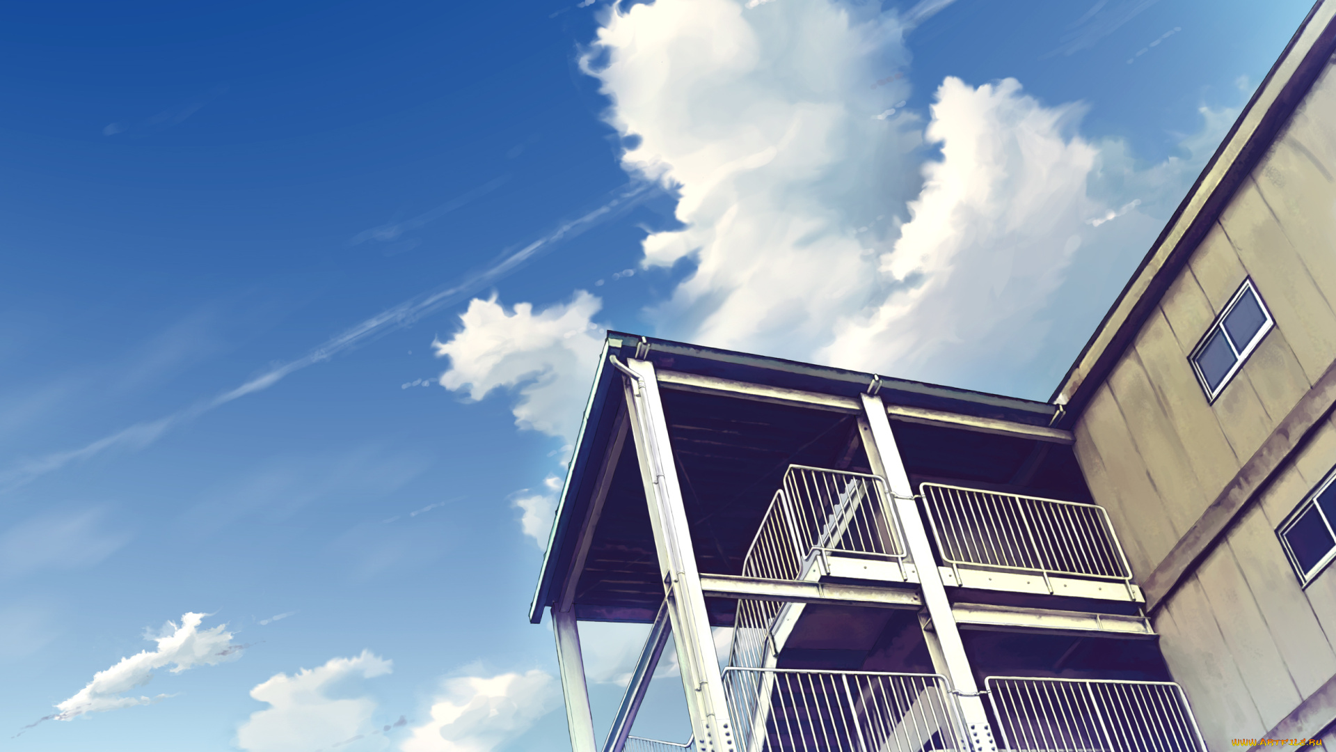 аниме, город, , улицы, , здания, coach, облако, небо, арт, здание