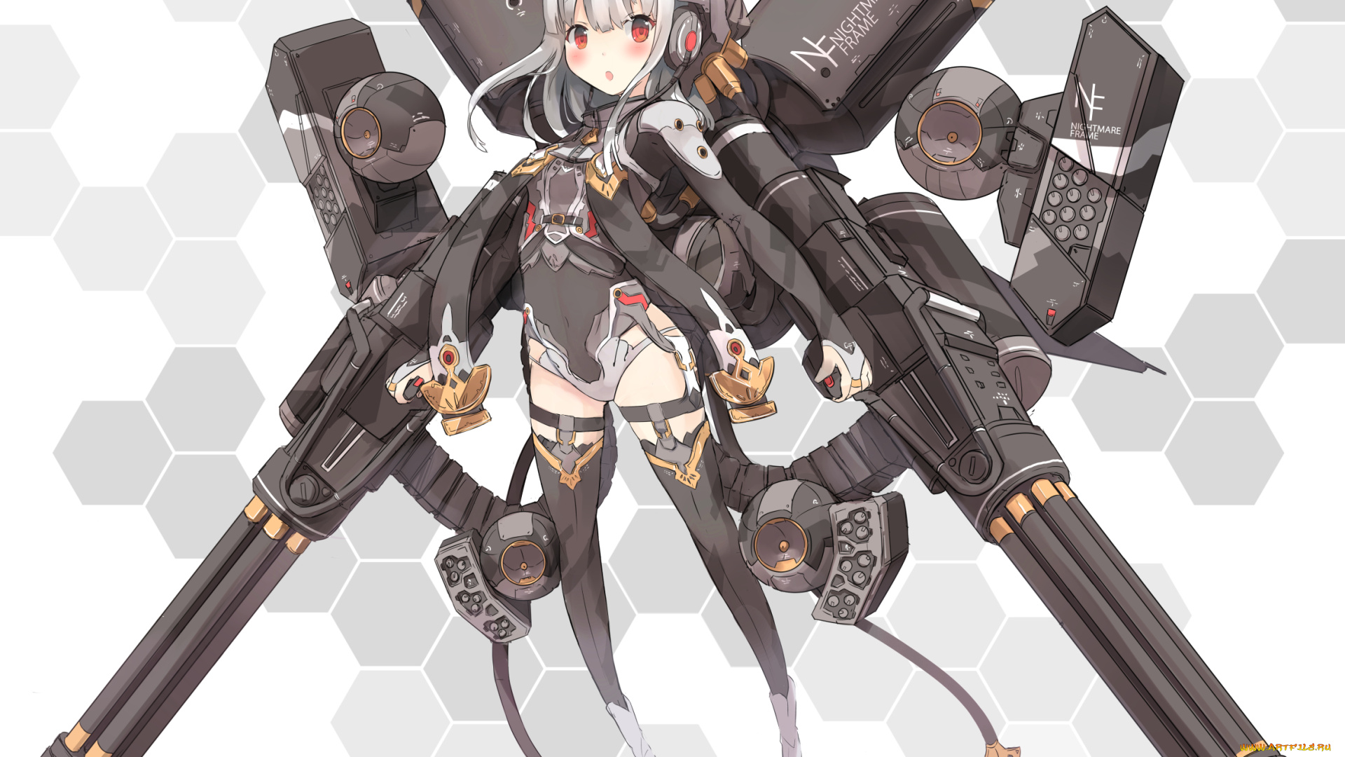 аниме, оружие, , техника, , технологии, nanashina, арт, девушка, броня, пулемёты