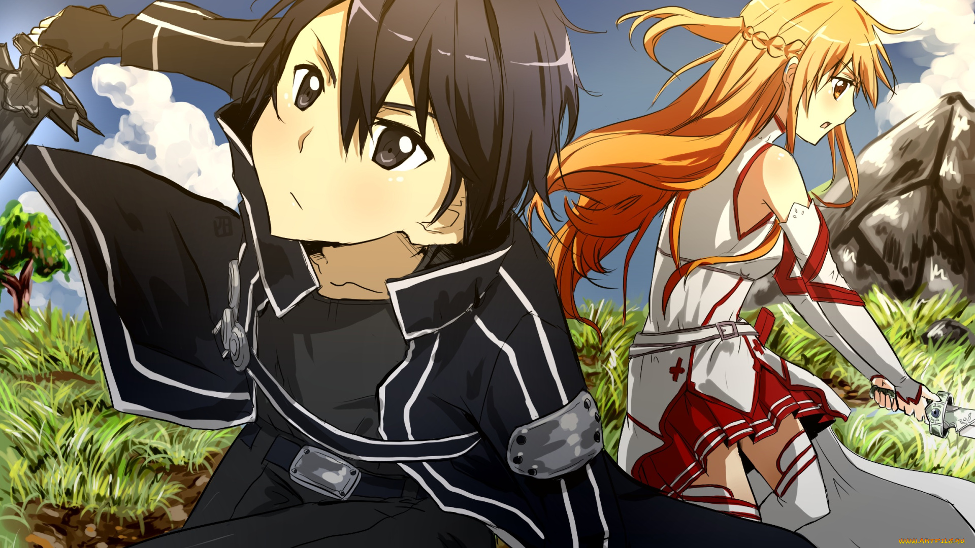 аниме, sword, art, online, арт, yuuki, asuna, kirigaya, kazuto, sword, art, online, yura-tsuki, асуна, кирито