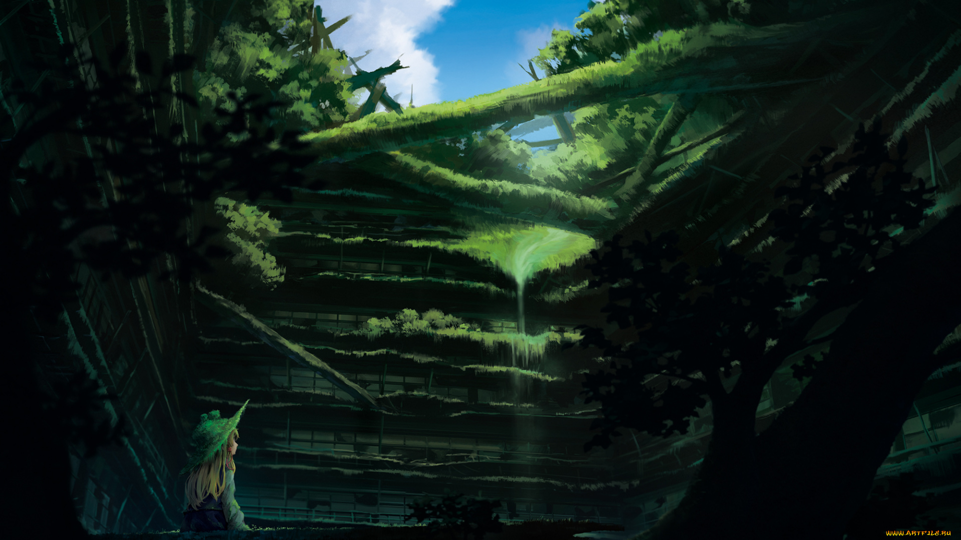 аниме, touhou, moriya, suwako, девочка, руины, развалины, арт, miso, pan