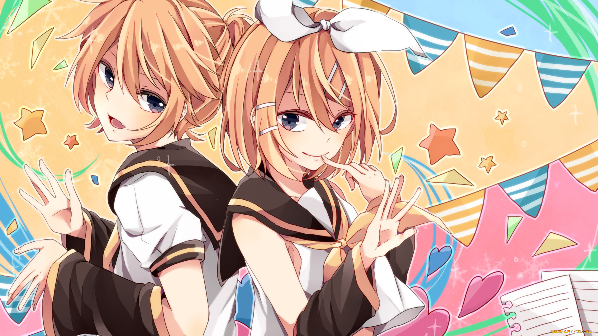 аниме, vocaloid, kagamine, len, rin, tagme, artist, арт, парень, девушка