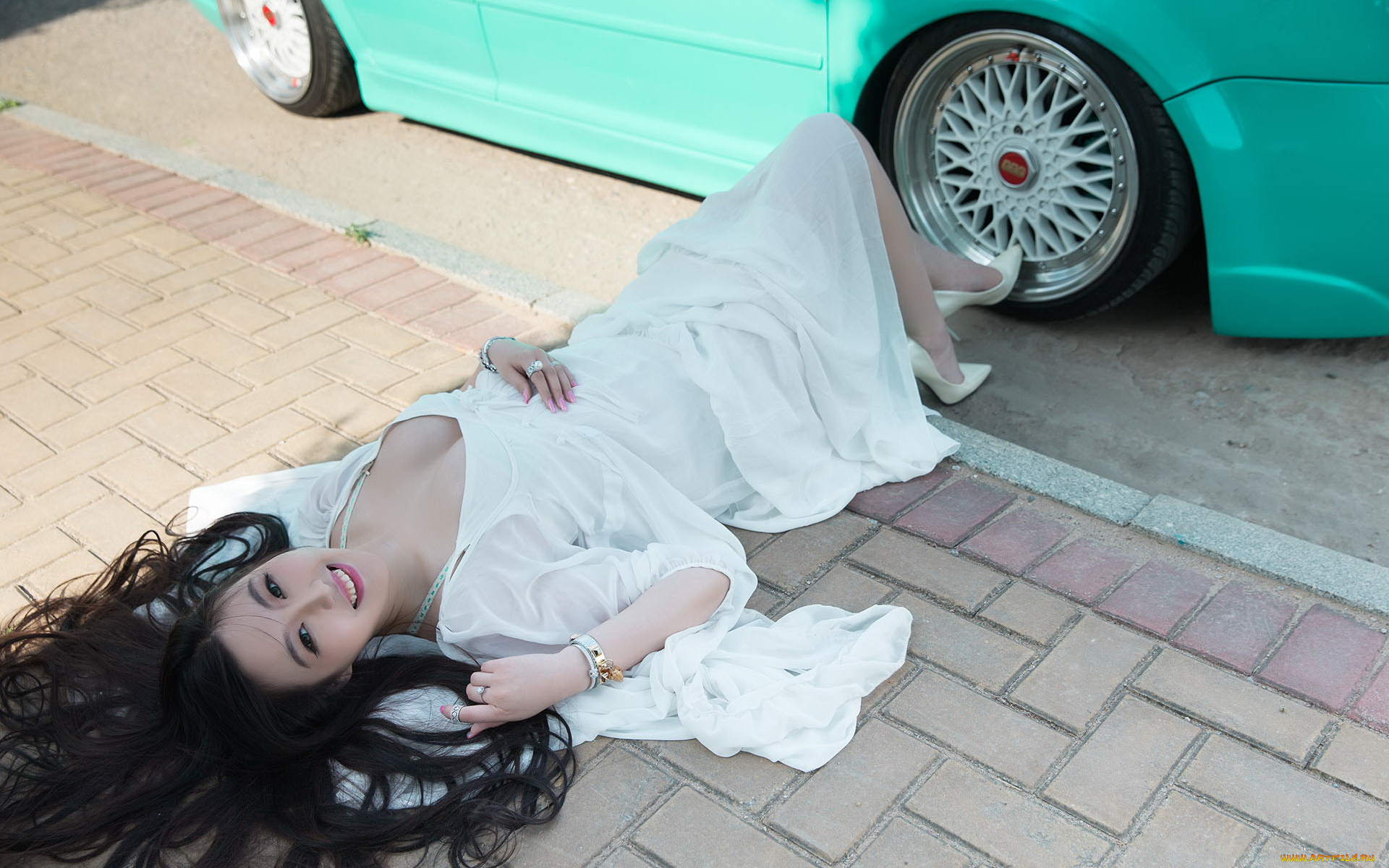 автомобили, -авто, с, девушками, азиатка, автомобиль, фон, взгляд, девушка