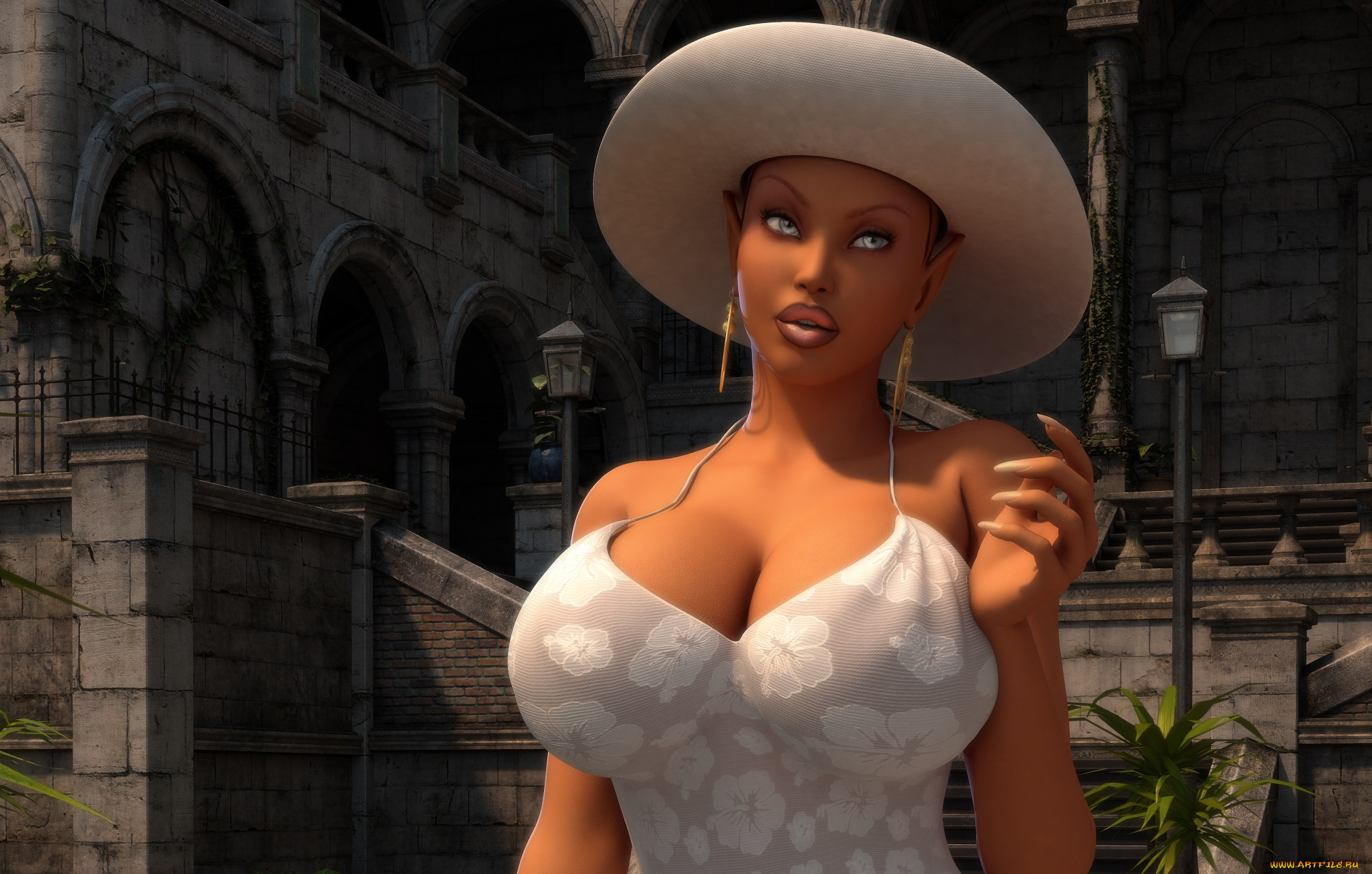 3д, графика, люди, , people, фон, шляпа, взгляд, девушка