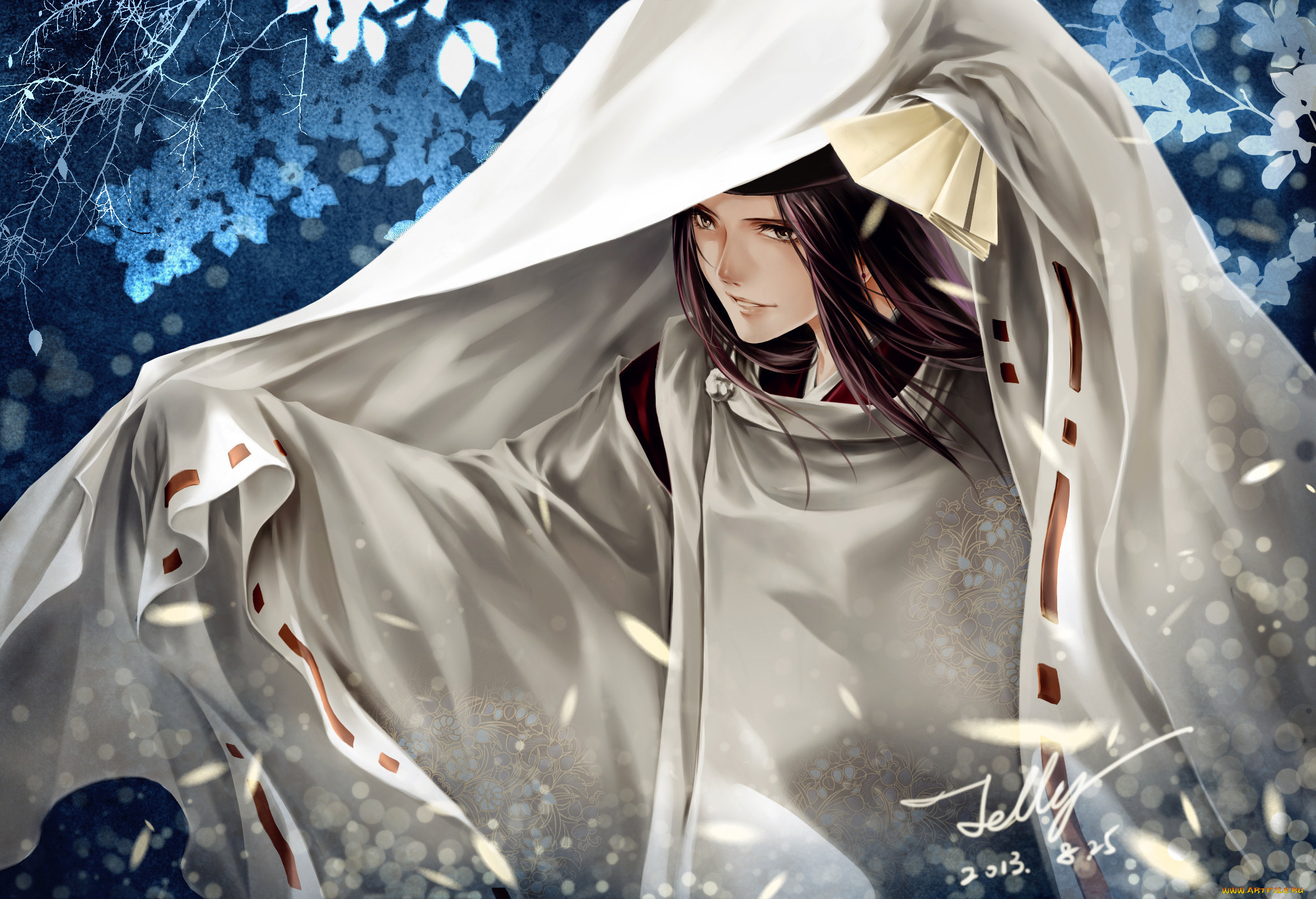 аниме, hikaru, no, go, арт, цветы, ветви, полотно, ткань, дух, парень, fujiwara, no, sai, hikaru, go