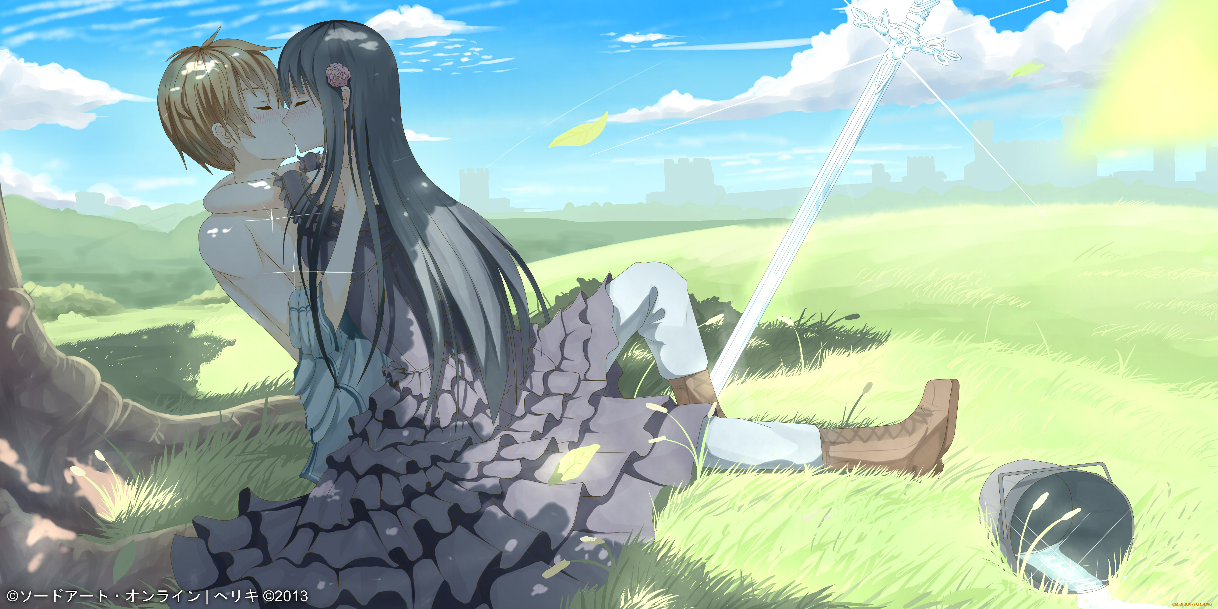 аниме, оружие, , техника, , технологии, любовь, eugeo, пара, арт, поцелуй, ведро, riki-to, меч