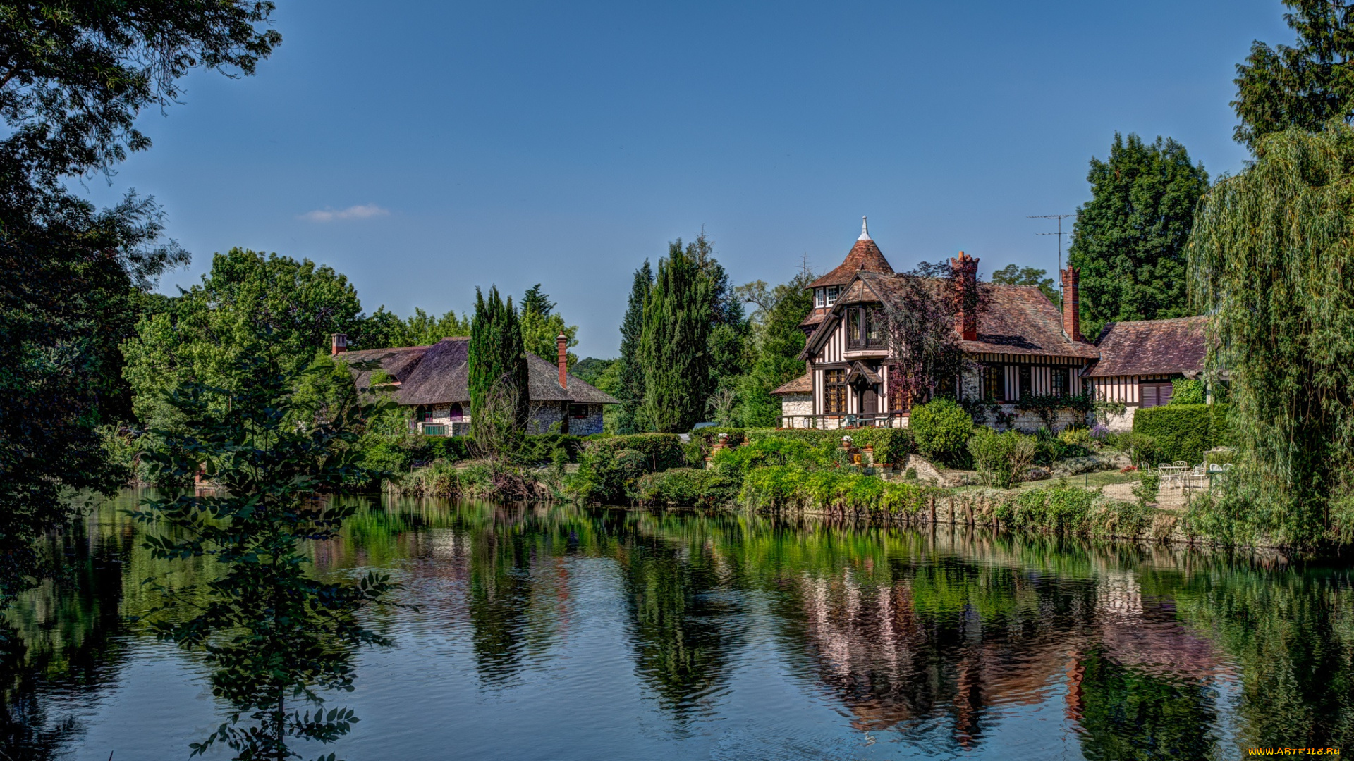 города, -, пейзажи, поселок, река