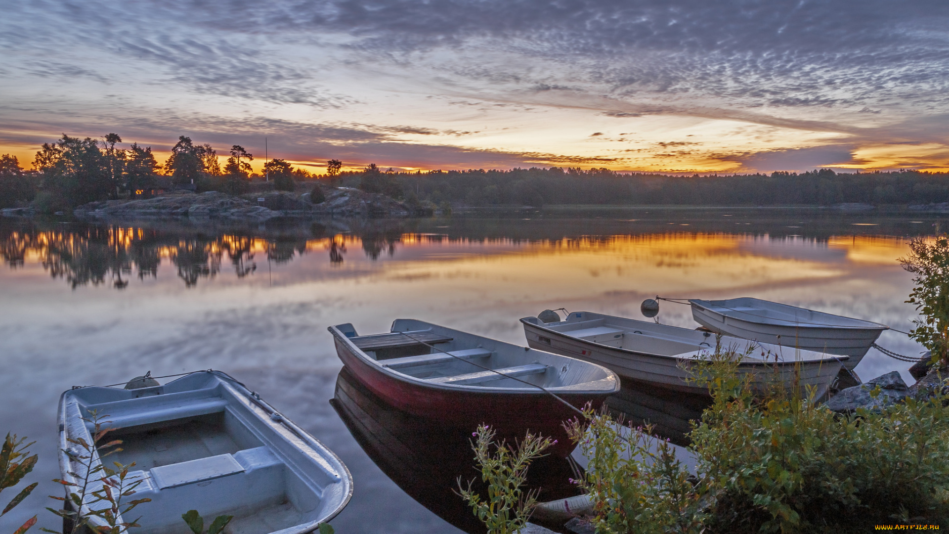 корабли, лодки, , шлюпки, река, заря