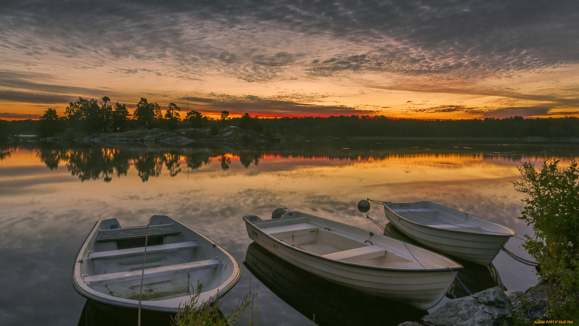 корабли, лодки, , шлюпки, заря, река