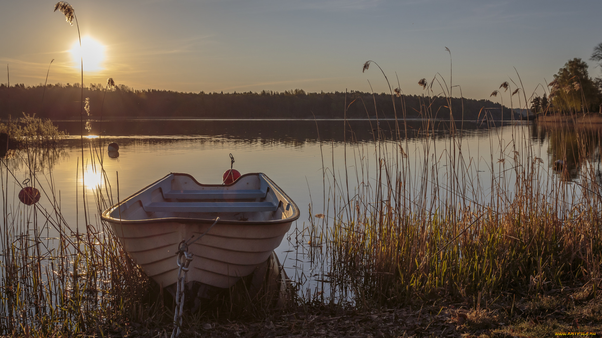 корабли, лодки, , шлюпки, заря, река
