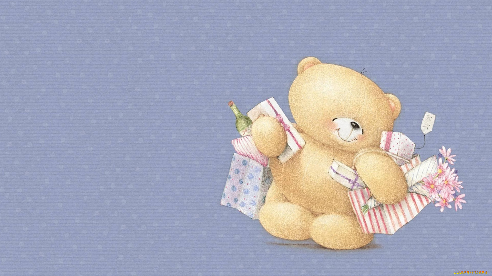 рисованное, мишки, тэдди, мишка, покупки, праздник, улыбка, букетик