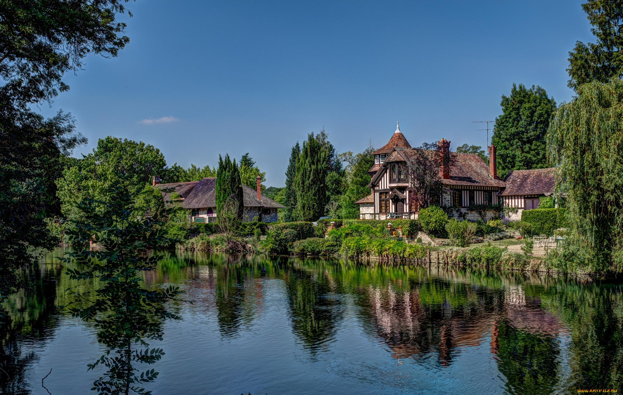 города, -, пейзажи, поселок, река