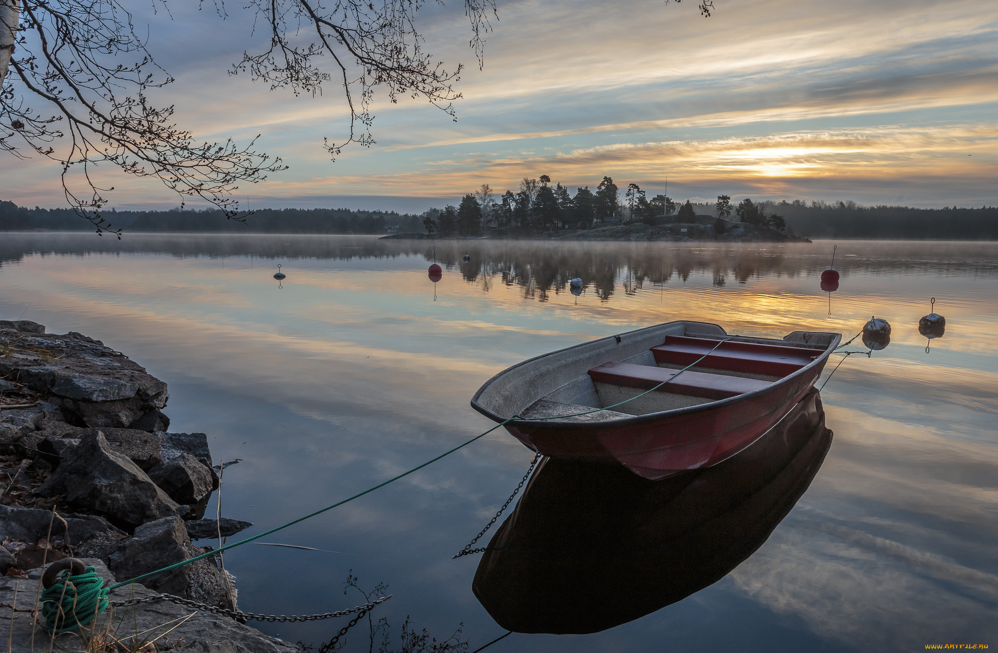 корабли, лодки, , шлюпки, заря, река