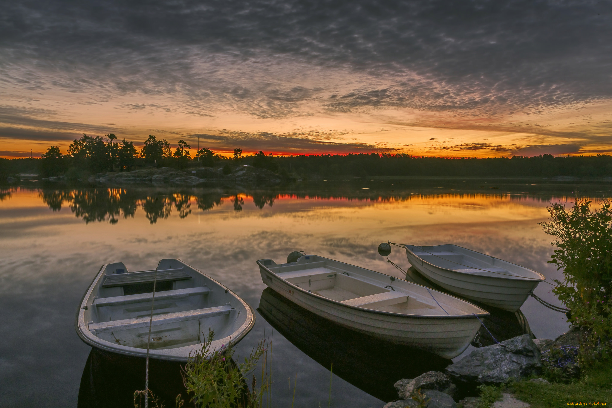 корабли, лодки, , шлюпки, заря, река