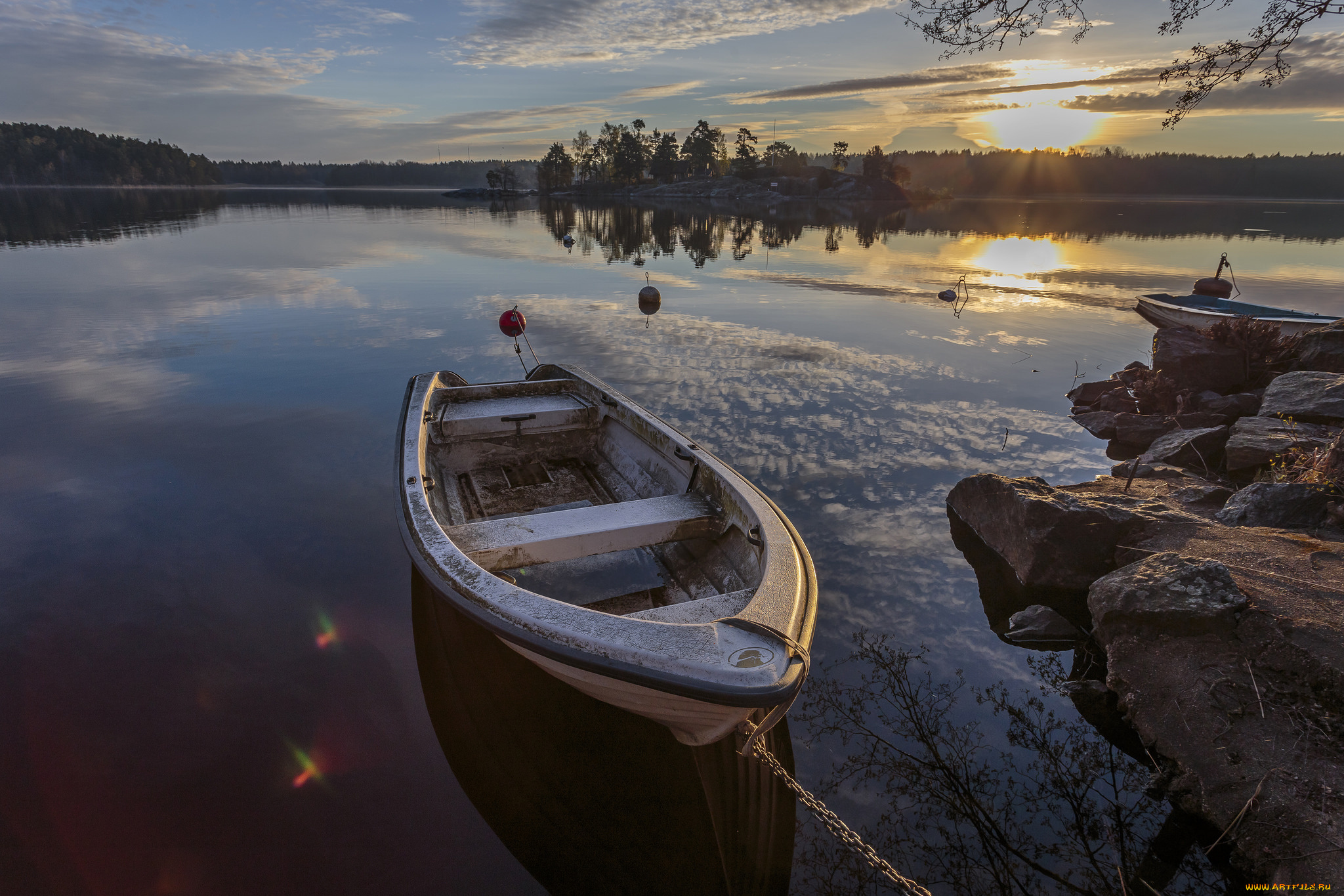 корабли, лодки, , шлюпки, заря, река