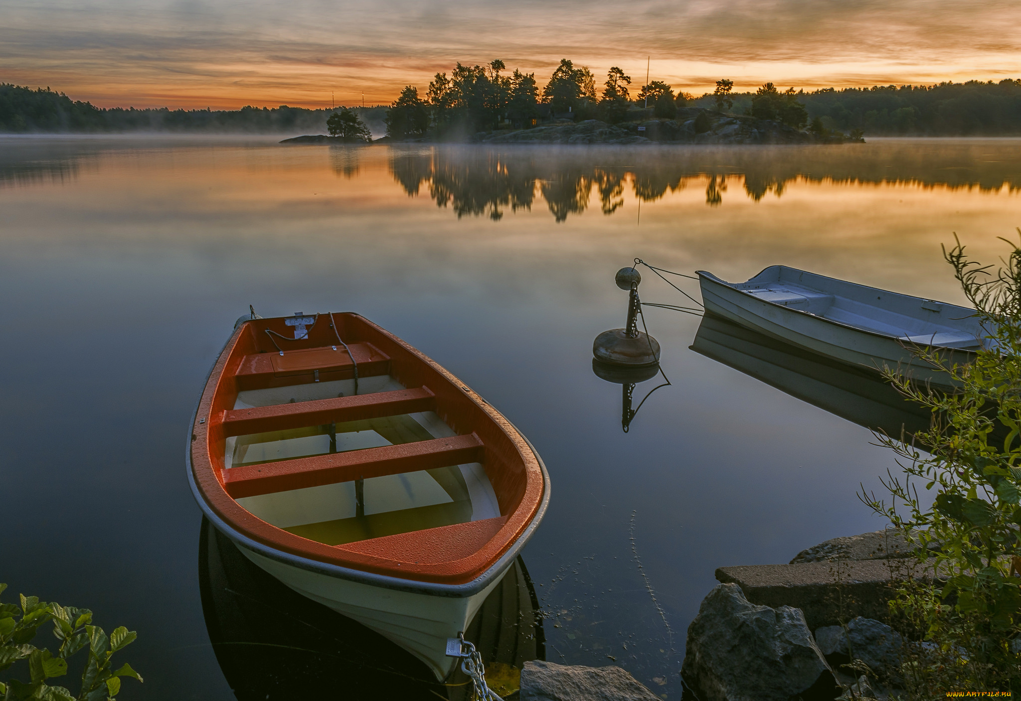 корабли, лодки, , шлюпки, заря, река