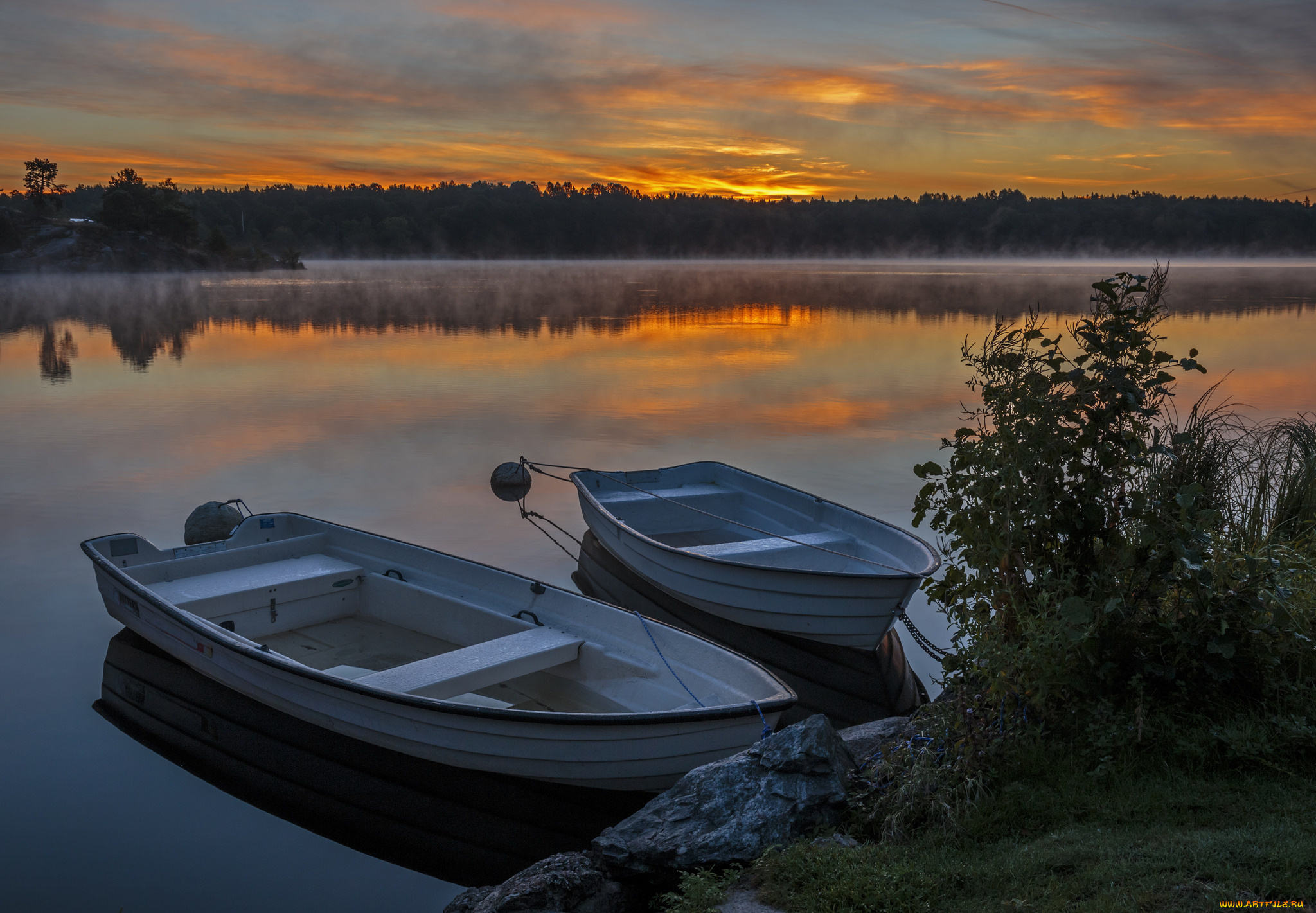 корабли, лодки, , шлюпки, река, заря