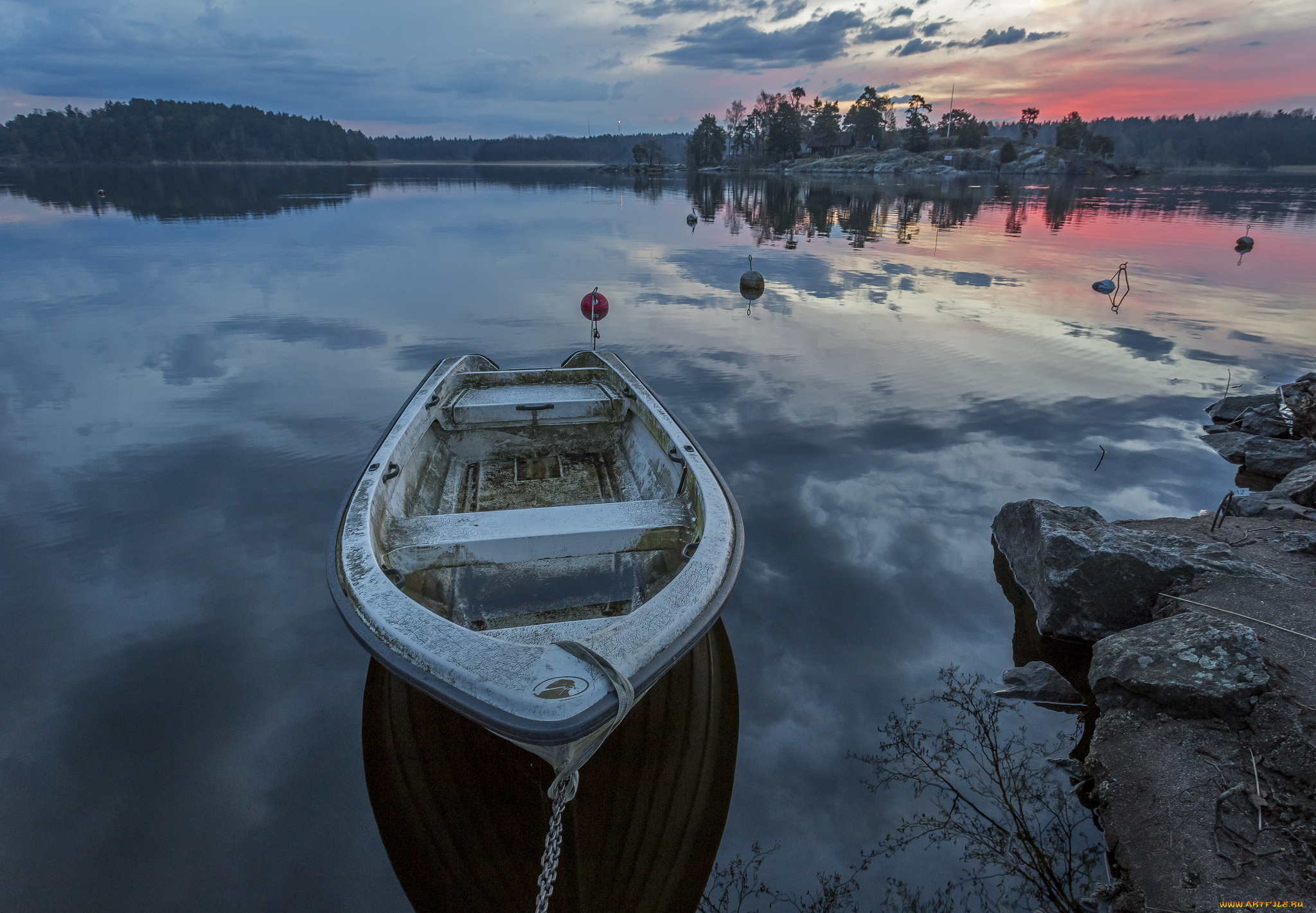 корабли, лодки, , шлюпки, заря, река