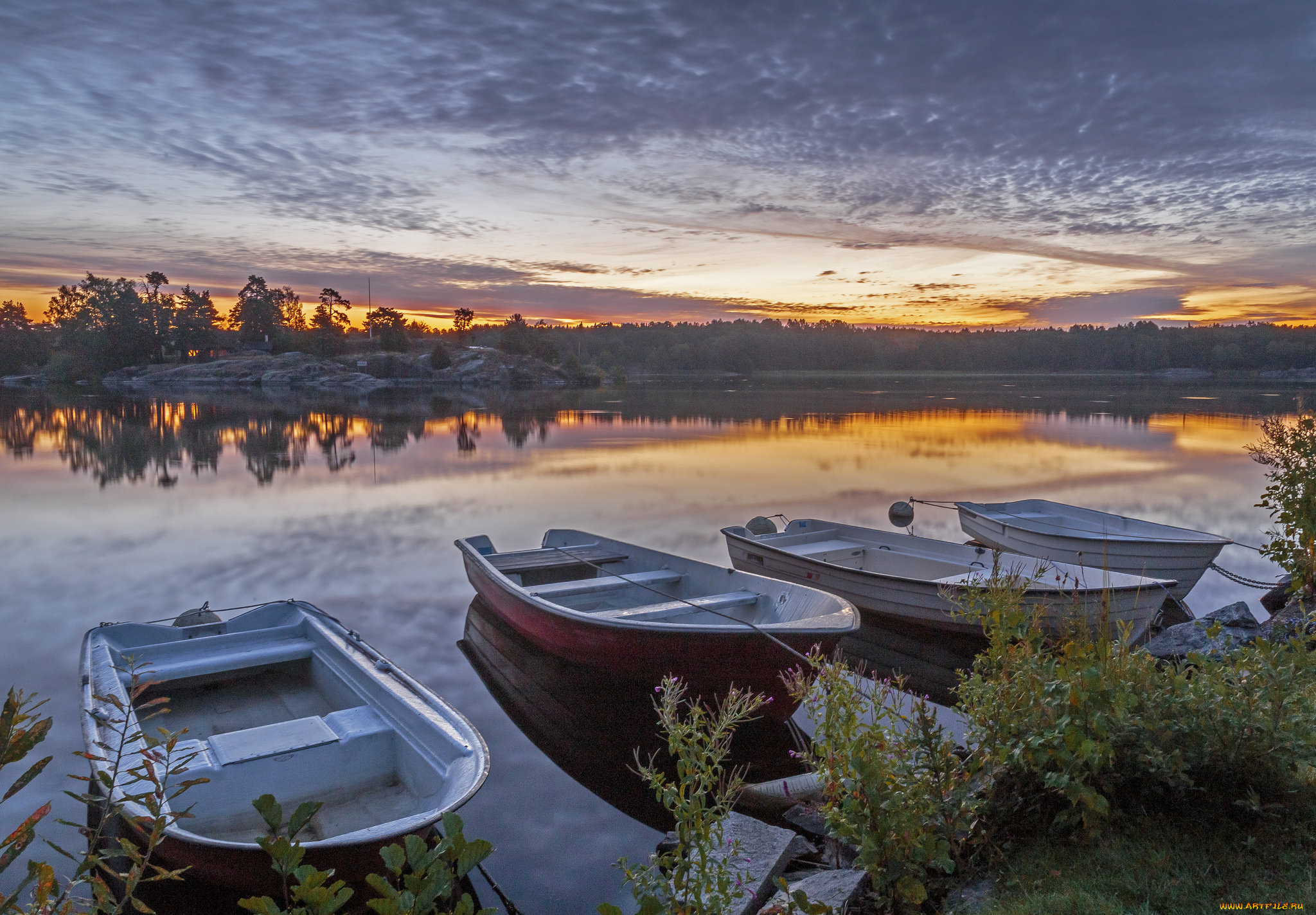 корабли, лодки, , шлюпки, река, заря