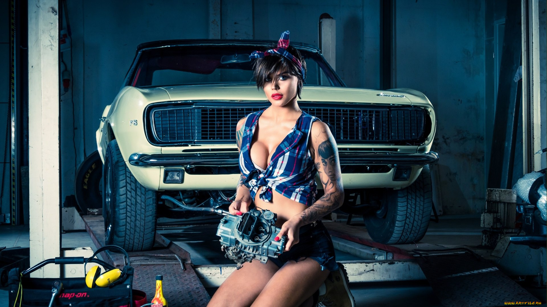 автомобили, -авто, с, девушками, гараж