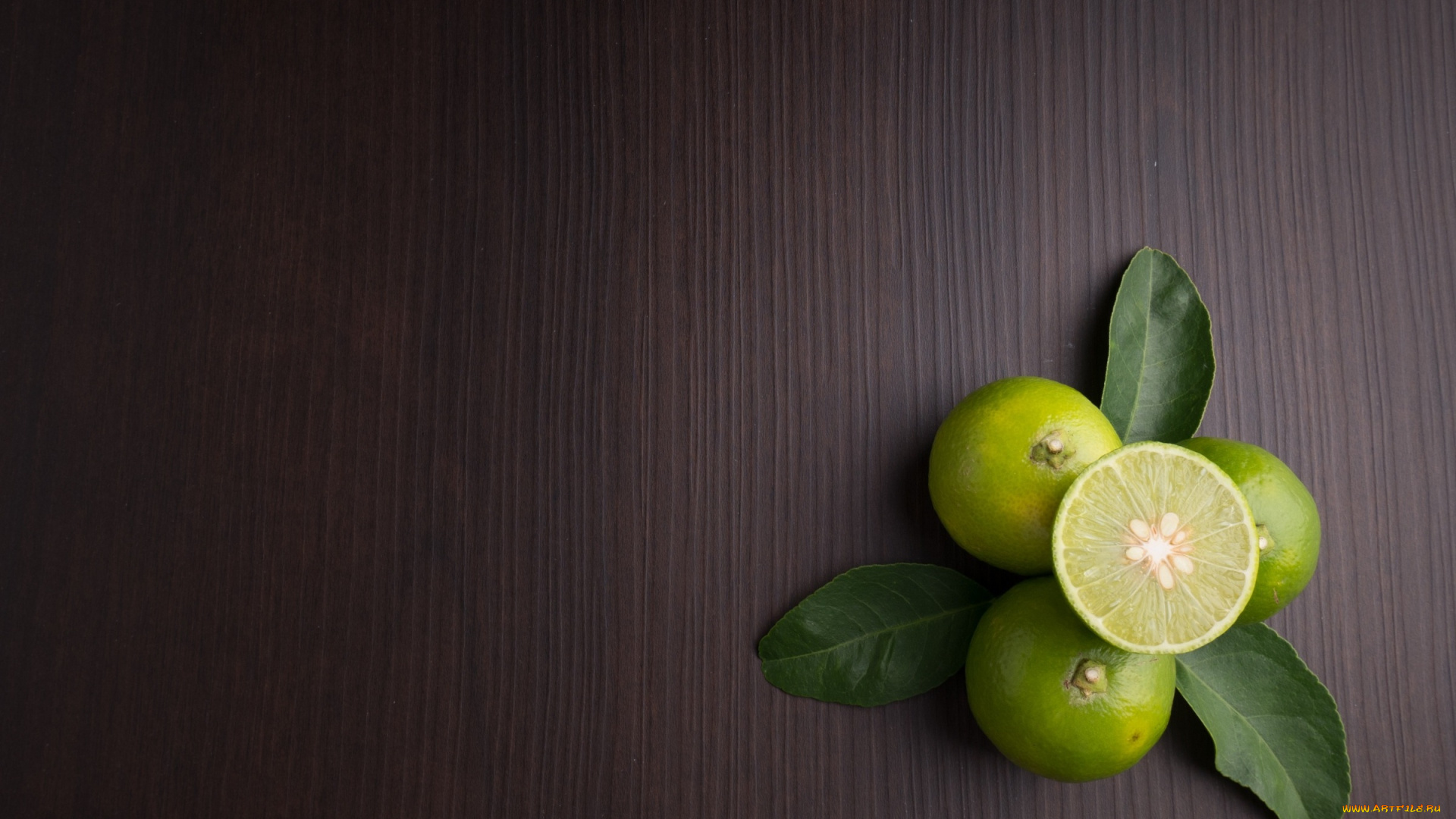 еда, цитрусы, половина, лаймы, листья