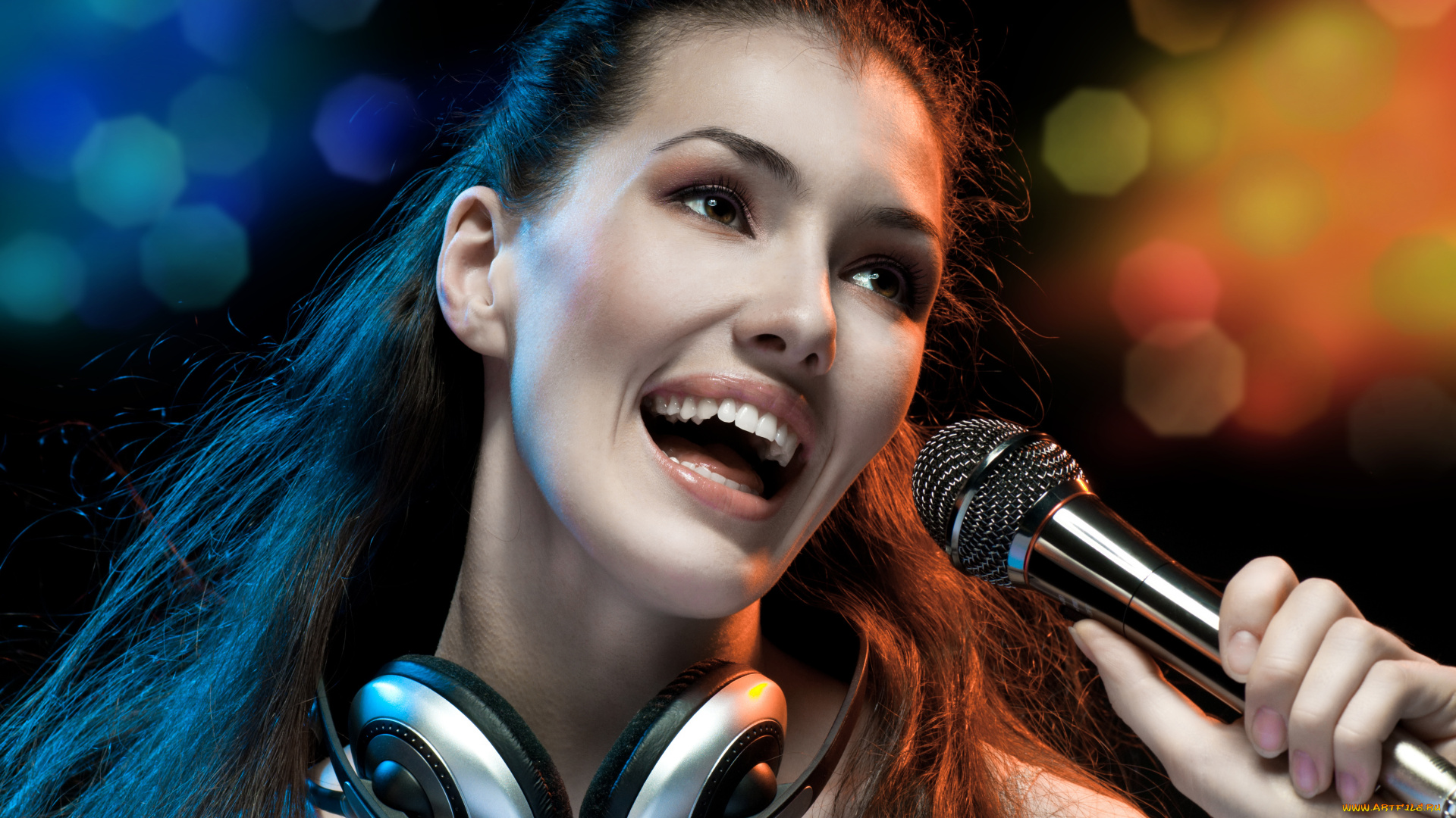 музыка, -другое, микрофон, наушники, девушка