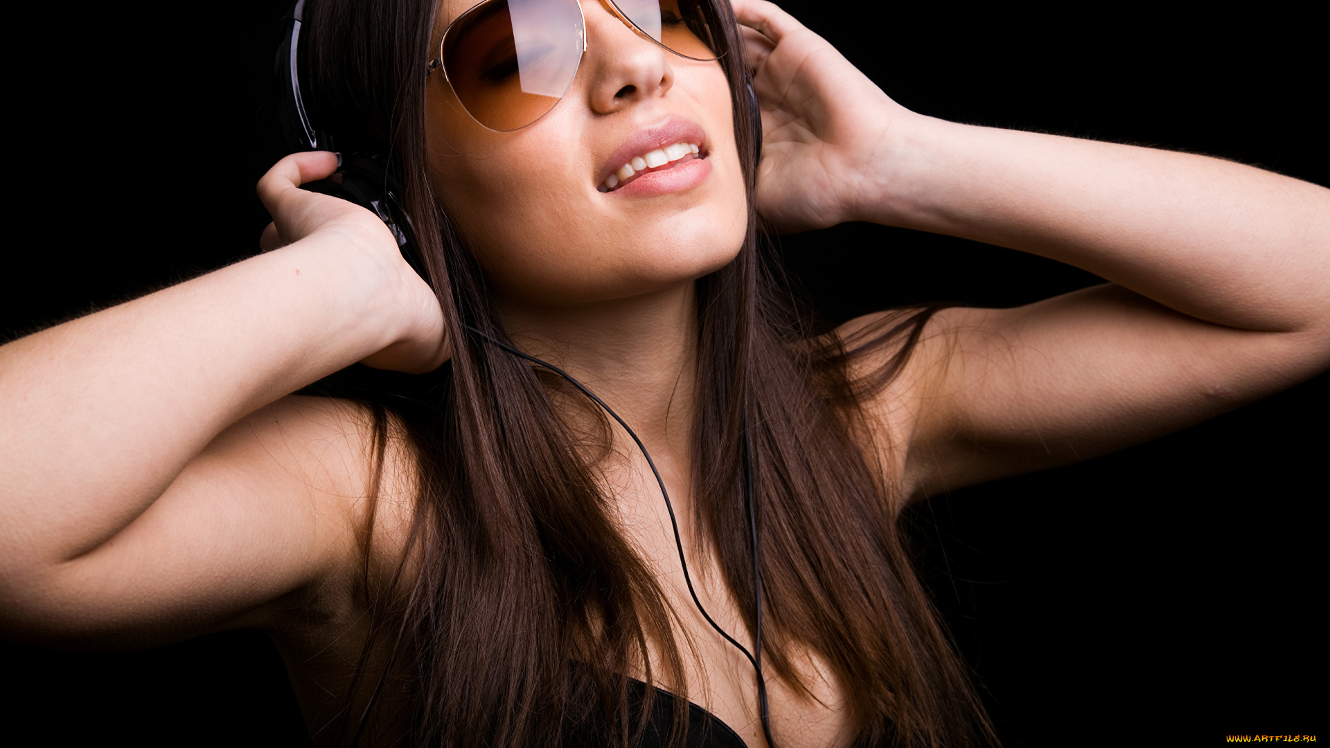 музыка, -другое, наушники, очки, девушка