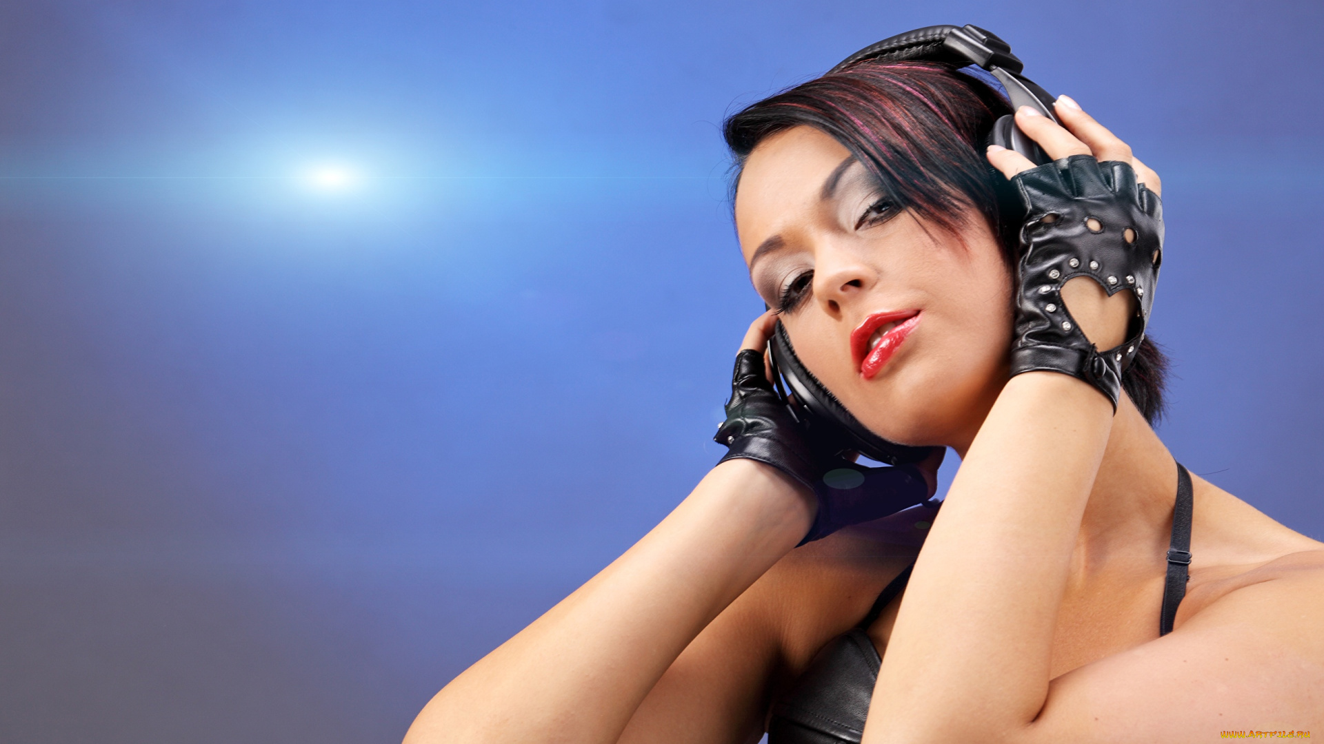 музыка, -другое, наушники, взгляд, девушка, лицо, перчатки