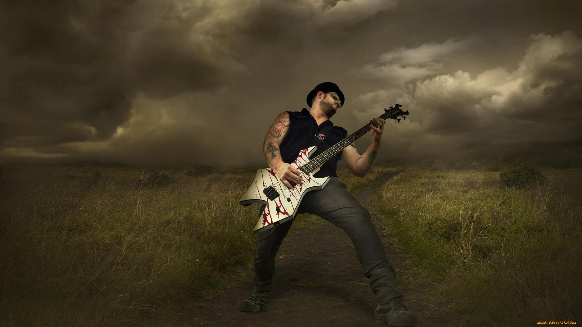 музыка, -другое, растения, мужчина, туча, гитара