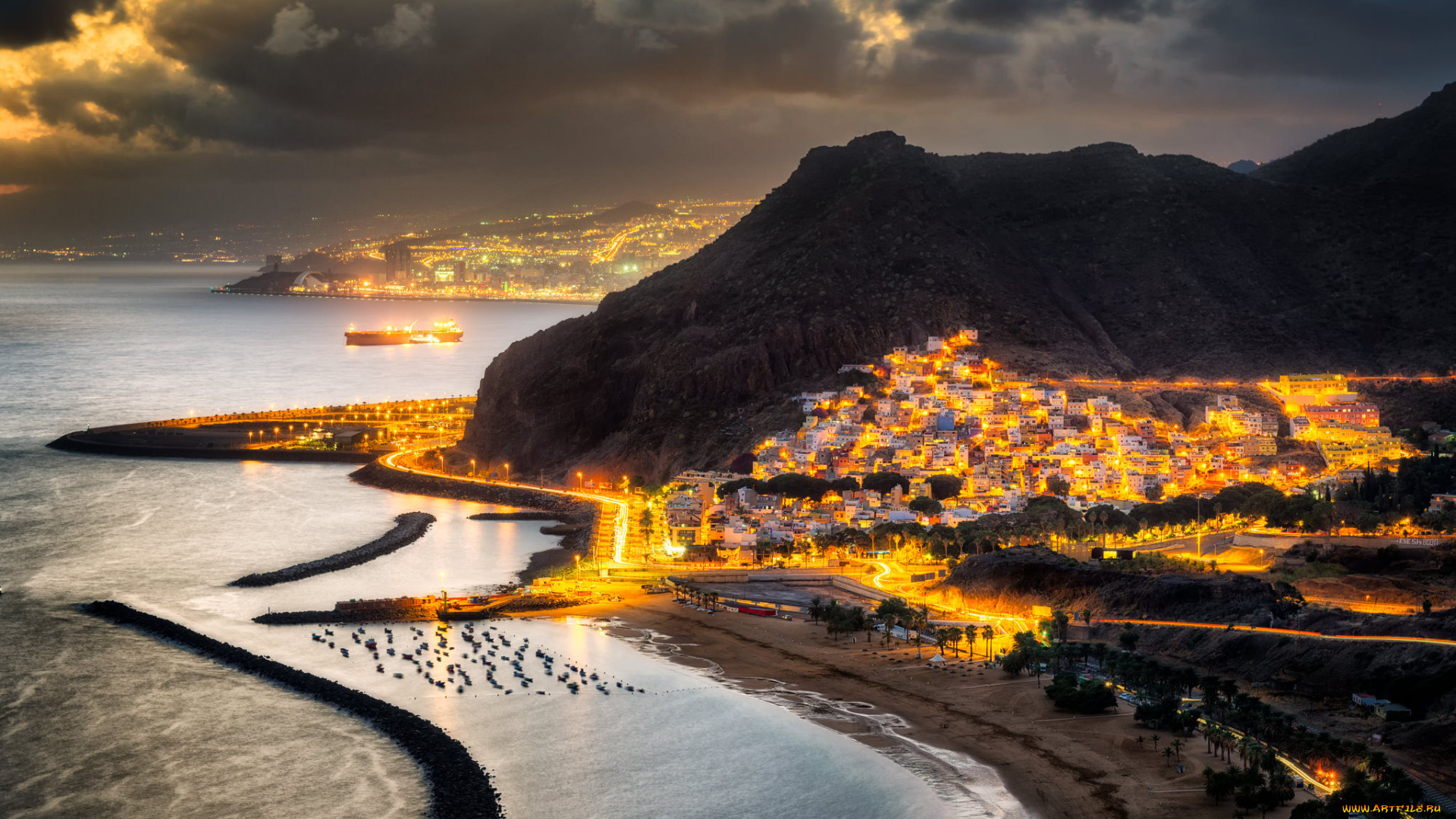 tenerife, , spain, города, -, огни, ночного, города, простор