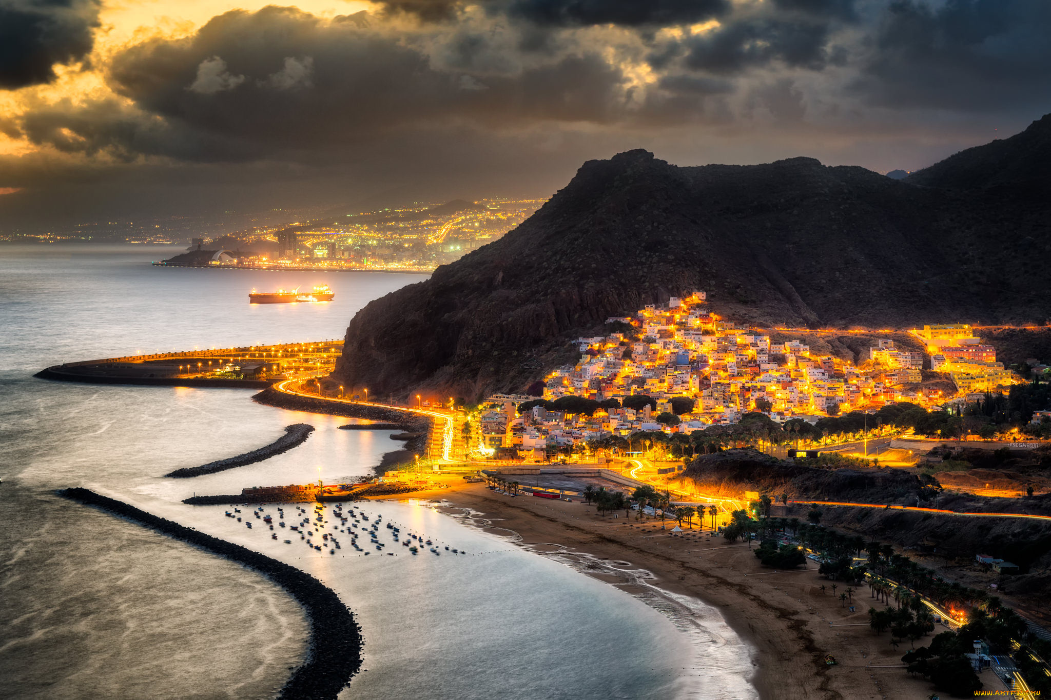 tenerife, , spain, города, -, огни, ночного, города, простор