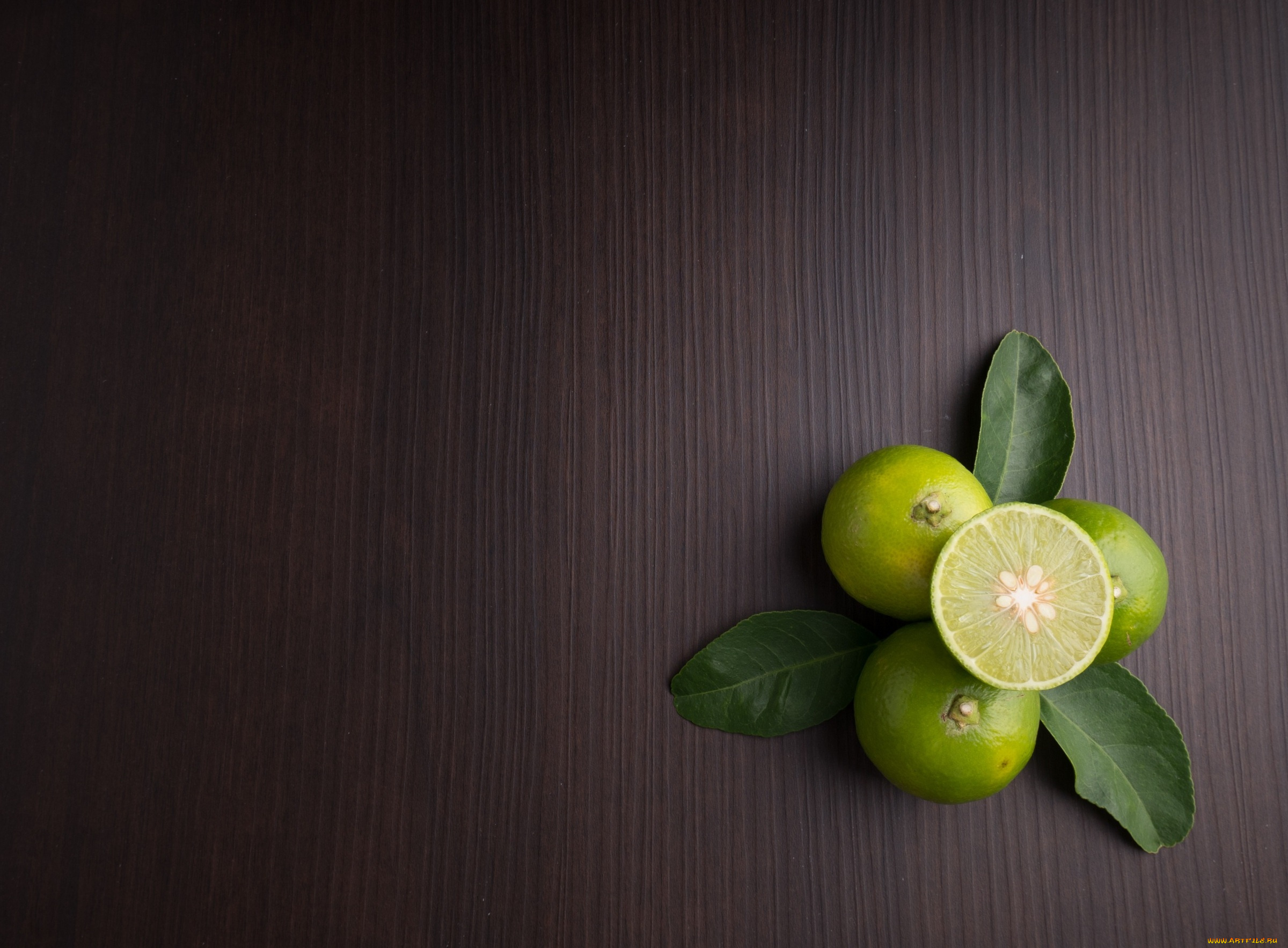 еда, цитрусы, половина, лаймы, листья