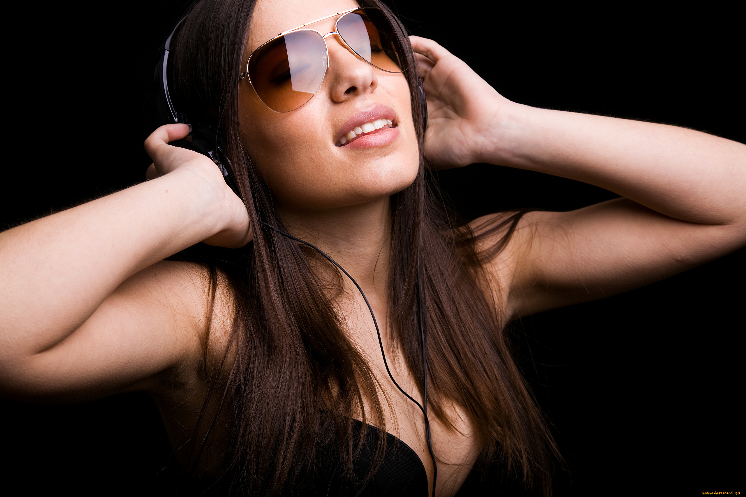 музыка, -другое, наушники, очки, девушка