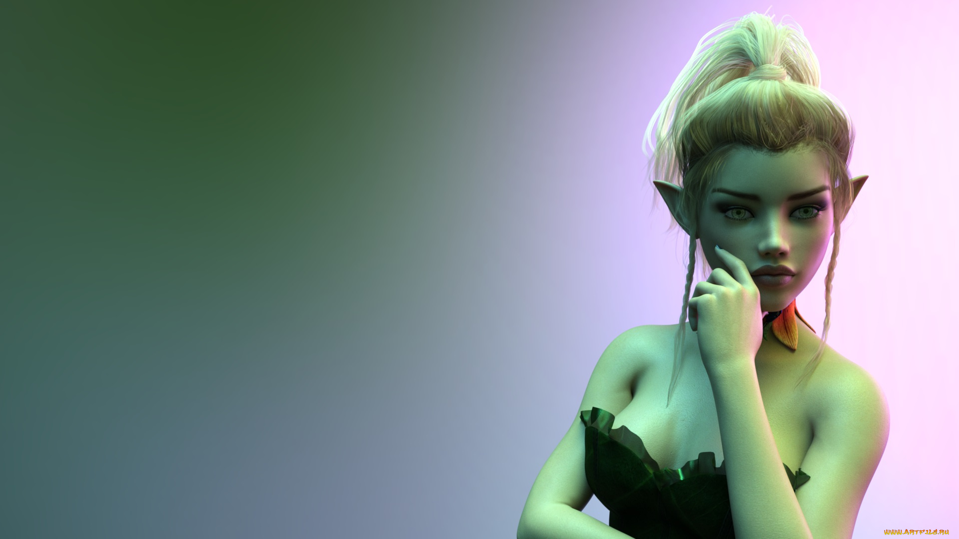 3д, графика, эльфы, , elves, фон, взгляд, эльфийка