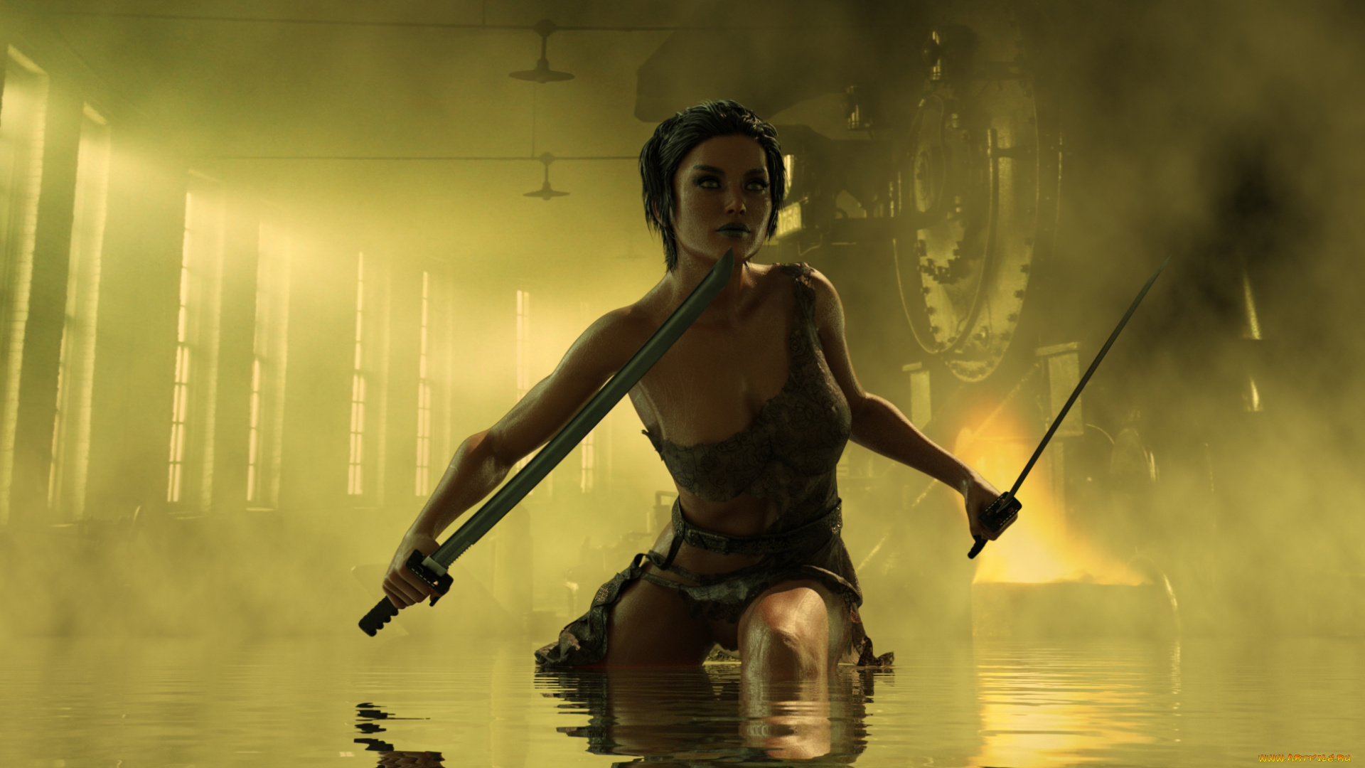 3д, графика, фантазия, , fantasy, фон, взгляд, девушка