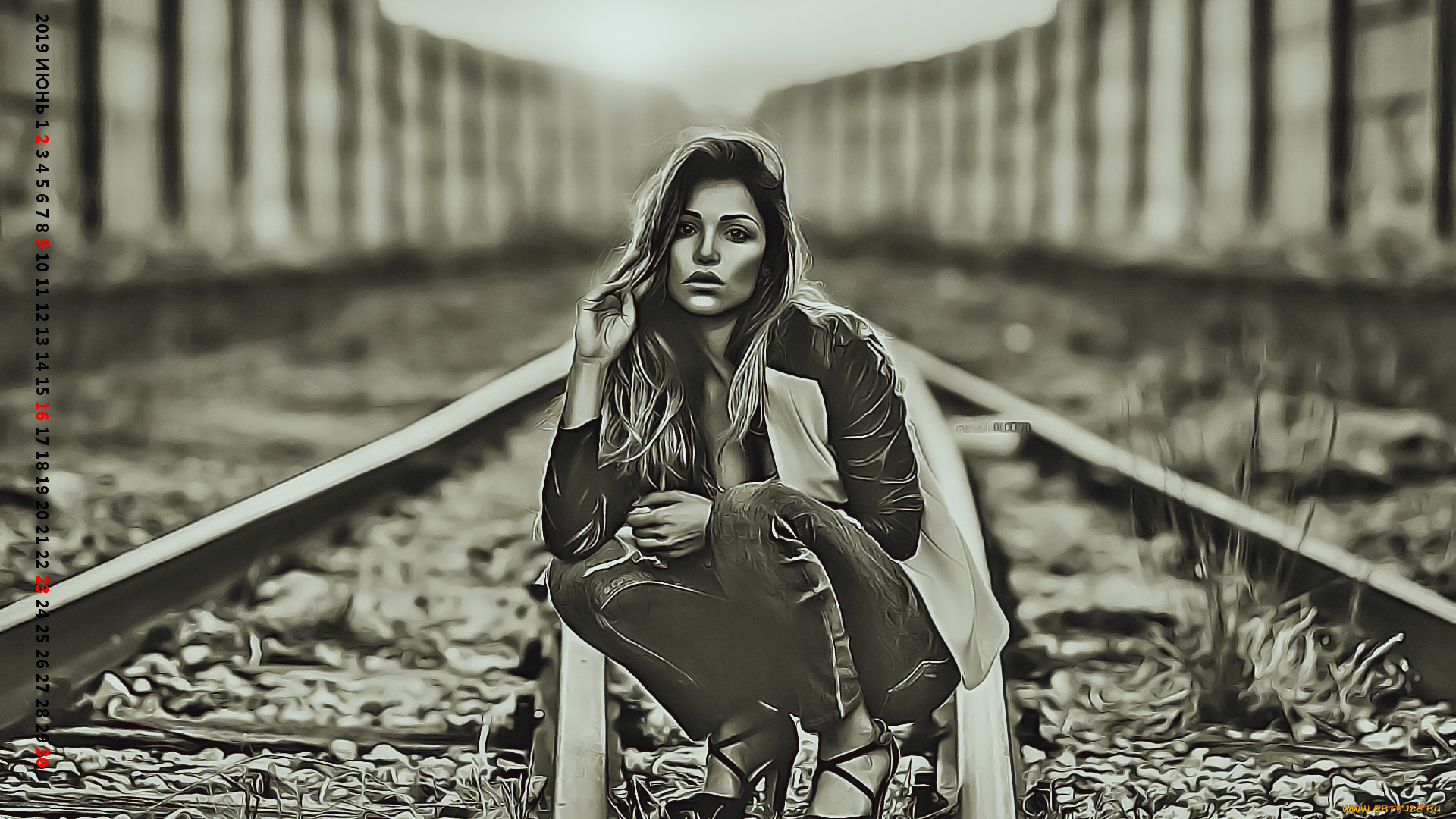 календари, компьютерный, дизайн, девушка, рельсы, взгляд