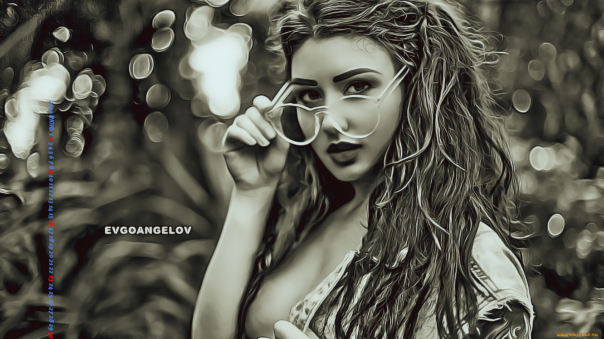 календари, компьютерный, дизайн, девушка, взгляд, очки