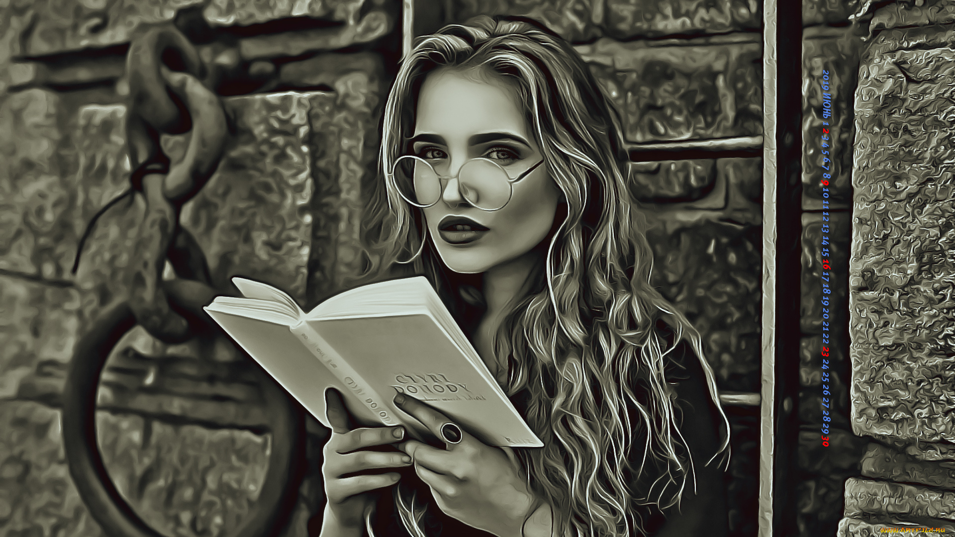 календари, компьютерный, дизайн, книга, очки, девушка