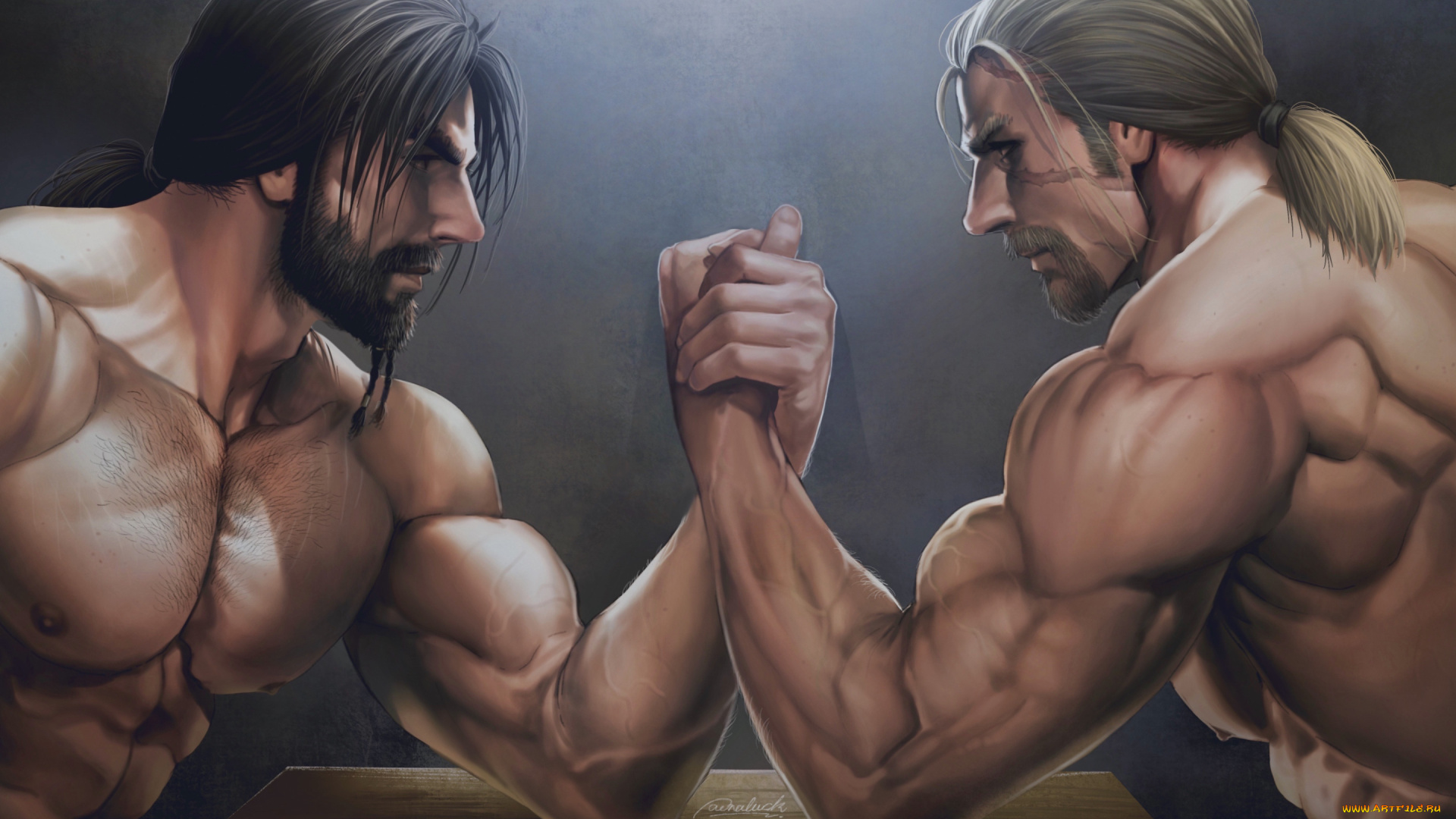 рисованное, люди, борьба