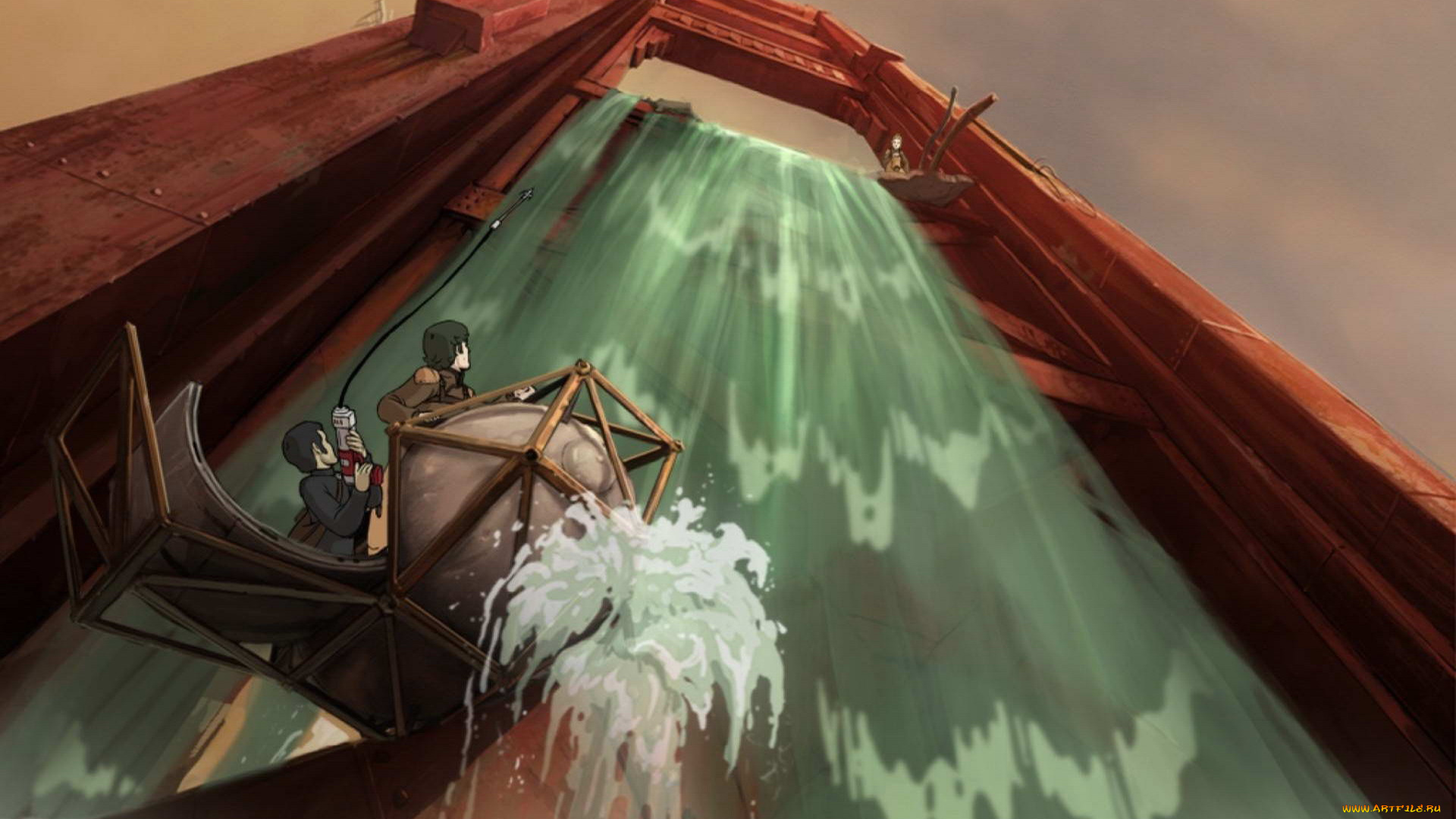 видео, игры, a, new, beginning, люди, водопад, подъем, дамба