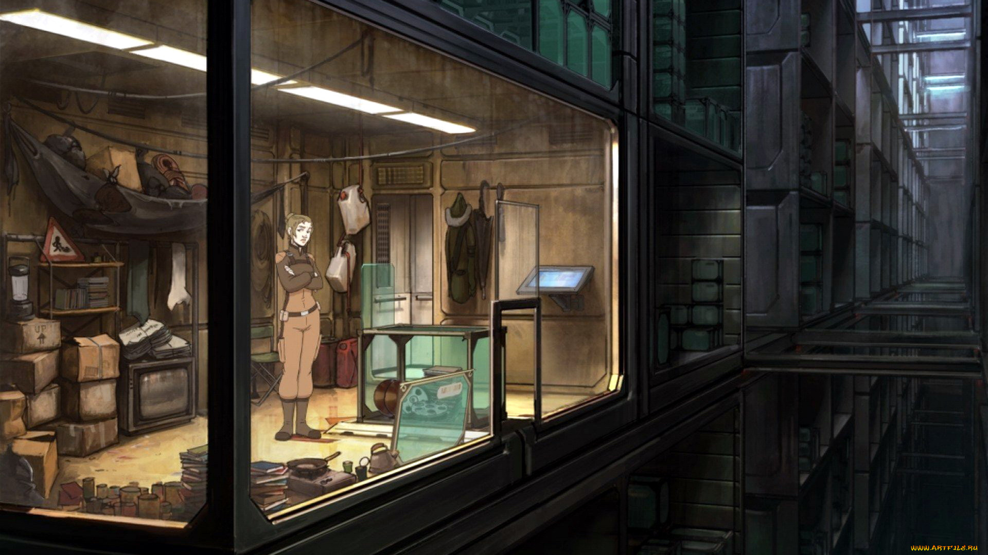 видео, игры, a, new, beginning, здание, окна, комната, девушка