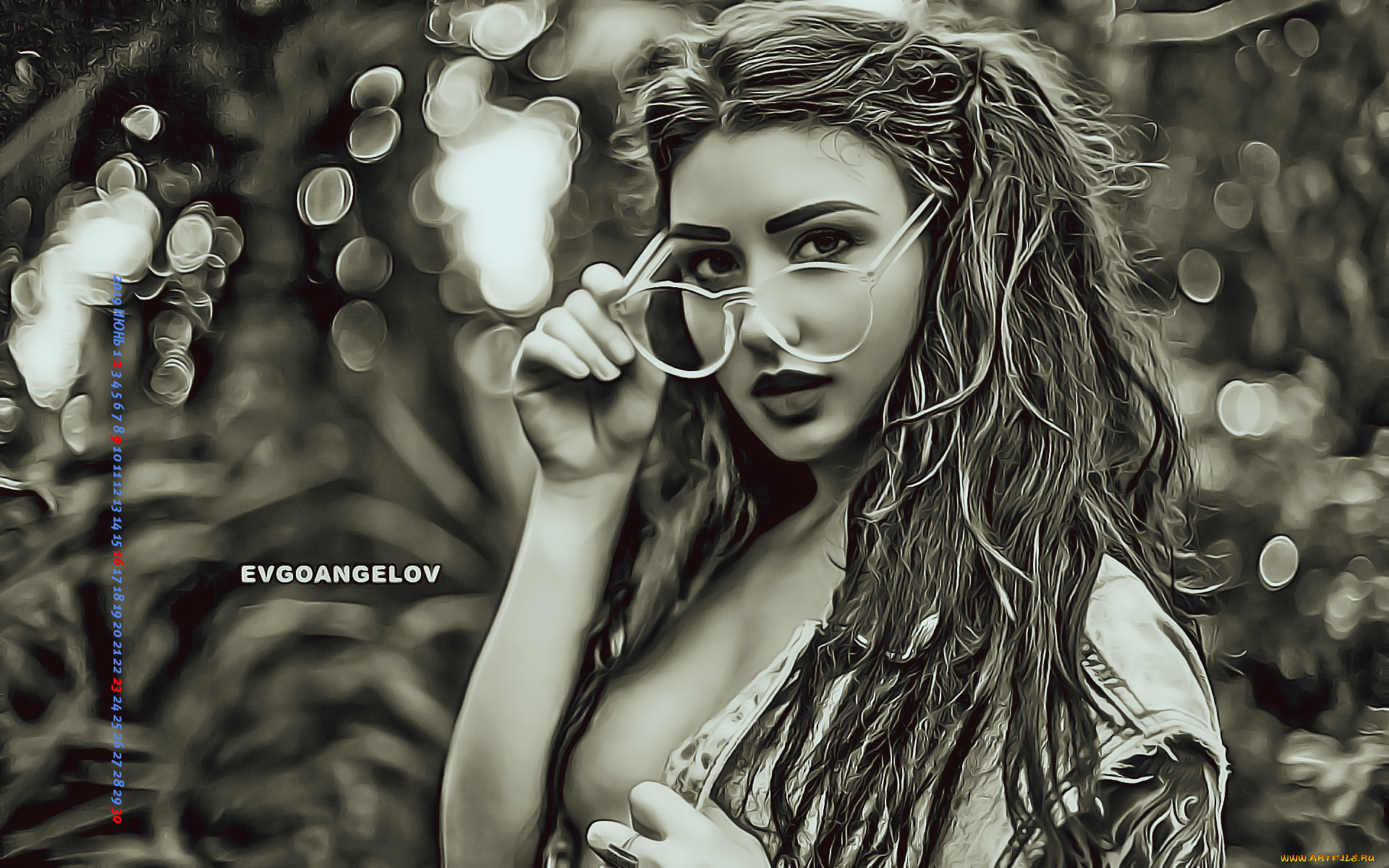 календари, компьютерный, дизайн, девушка, взгляд, очки