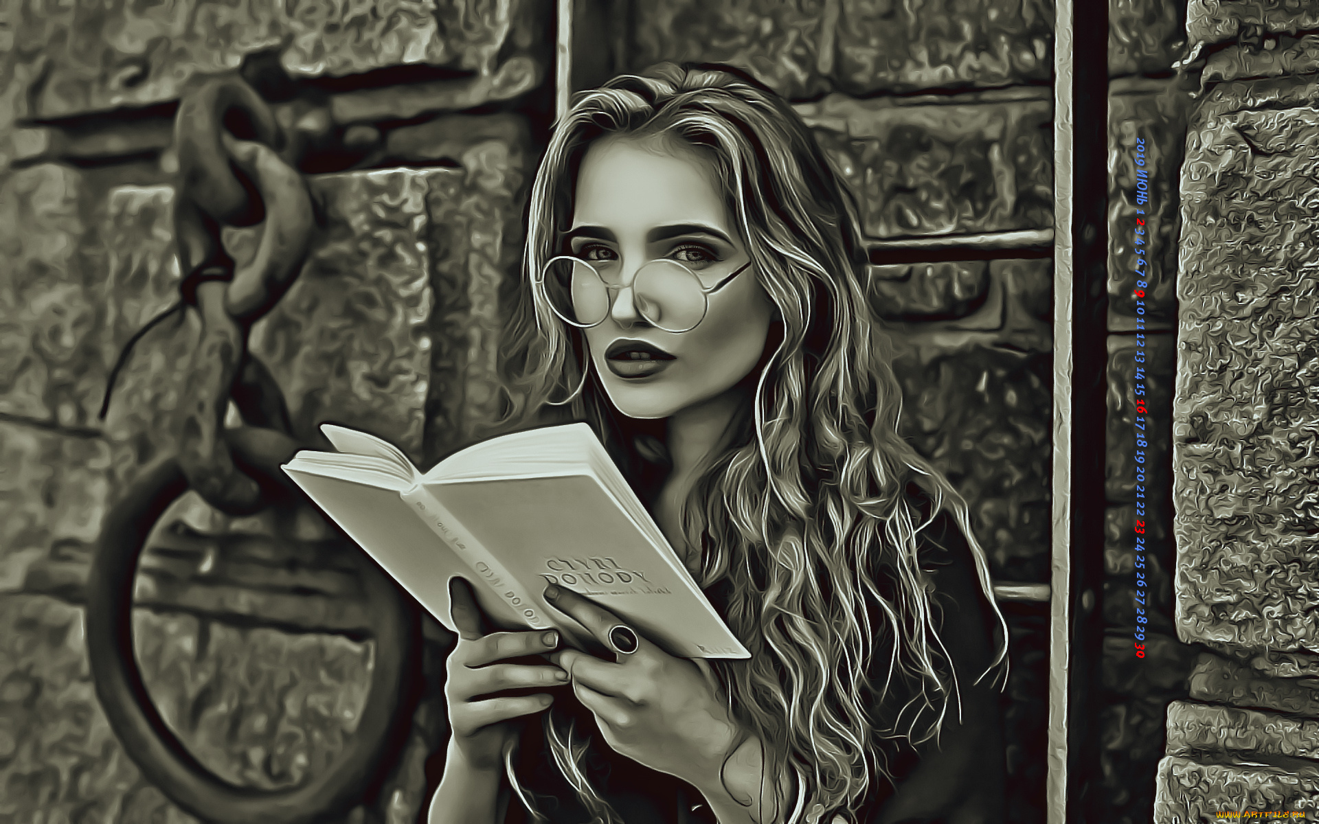 календари, компьютерный, дизайн, книга, очки, девушка