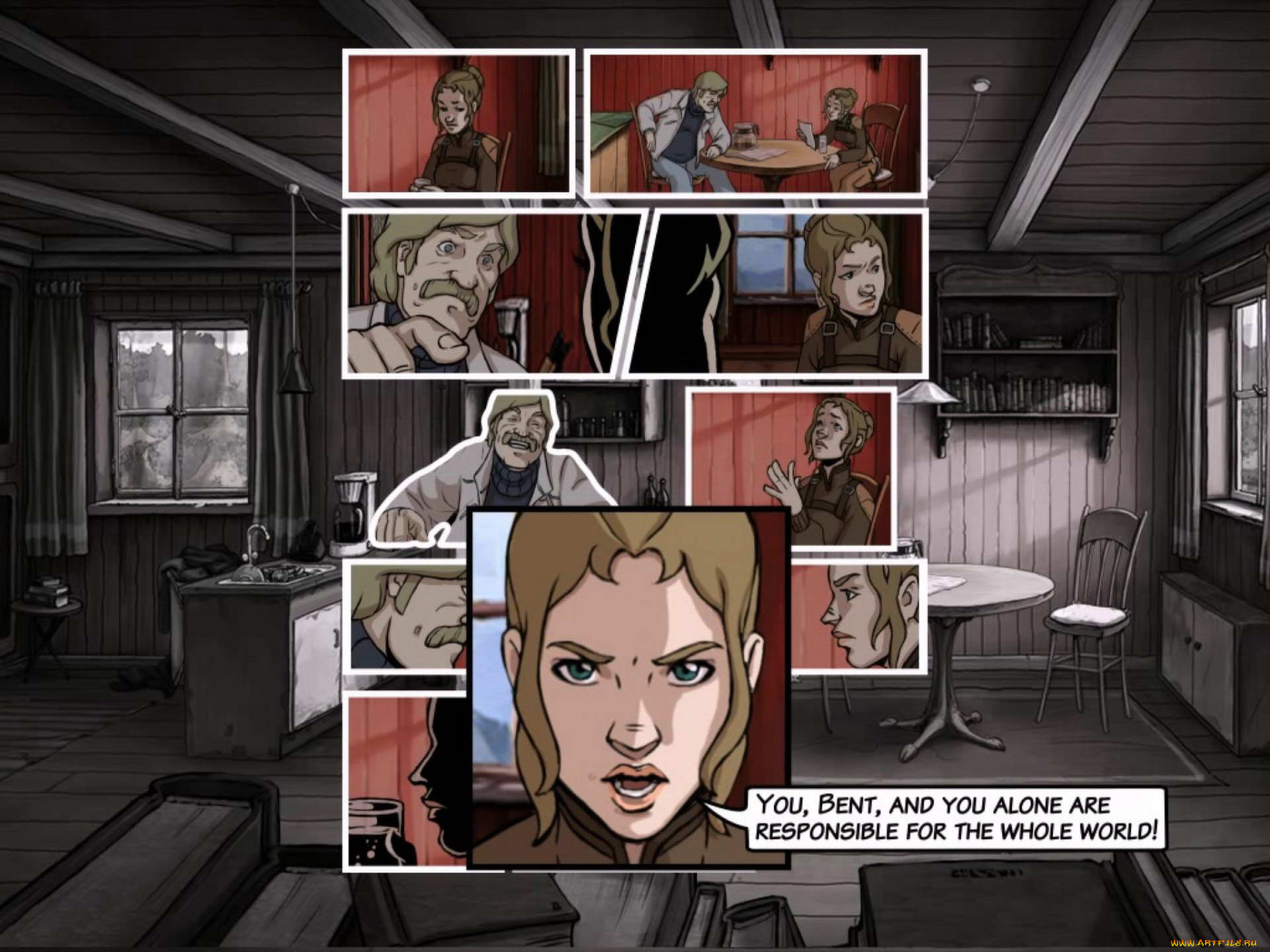видео, игры, a, new, beginning, дом, комикс, разговор, женщина, комната, мужчина
