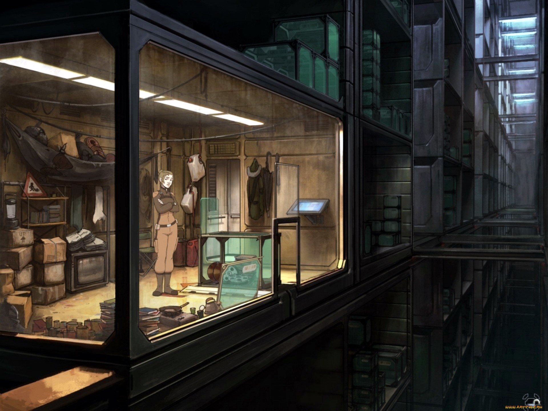 видео, игры, a, new, beginning, здание, окна, комната, девушка