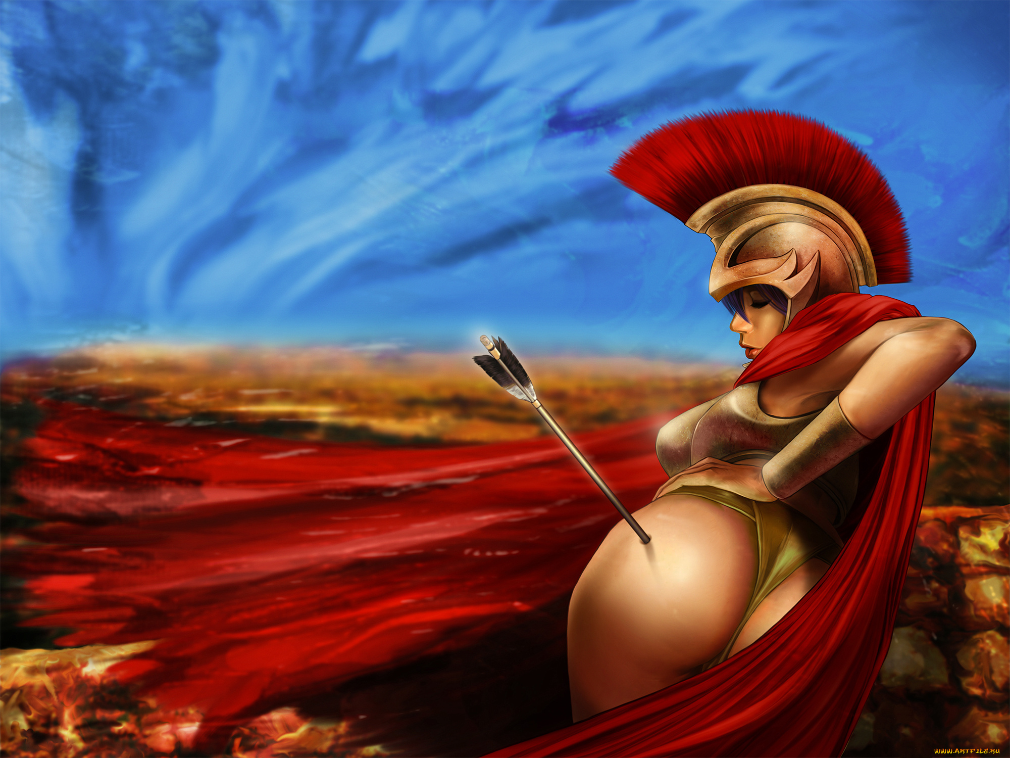 рисованное, комиксы, девушка, фон, униформа, стрела