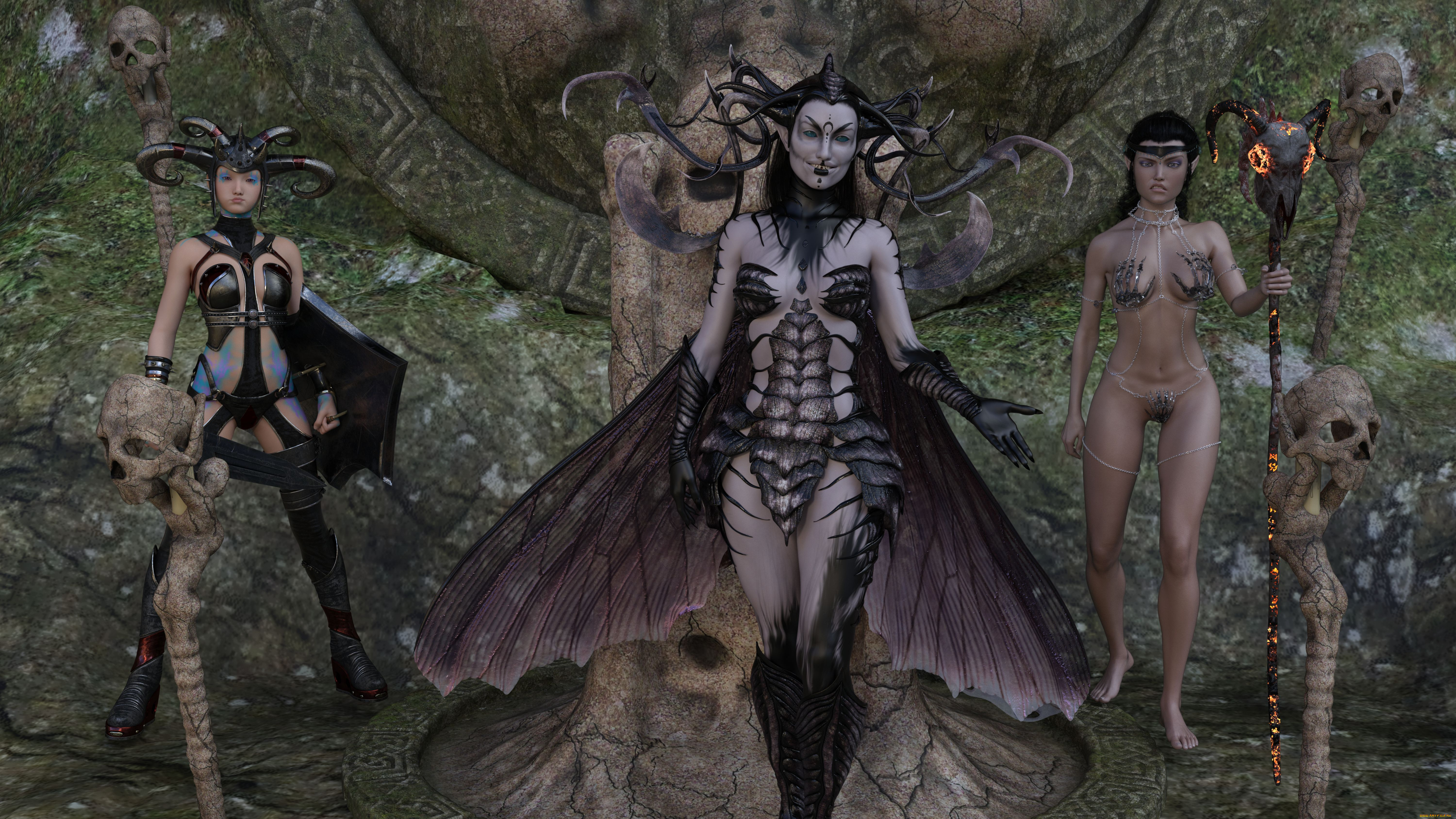 3д, графика, фантазия, , fantasy, взгляд, девушки, фон