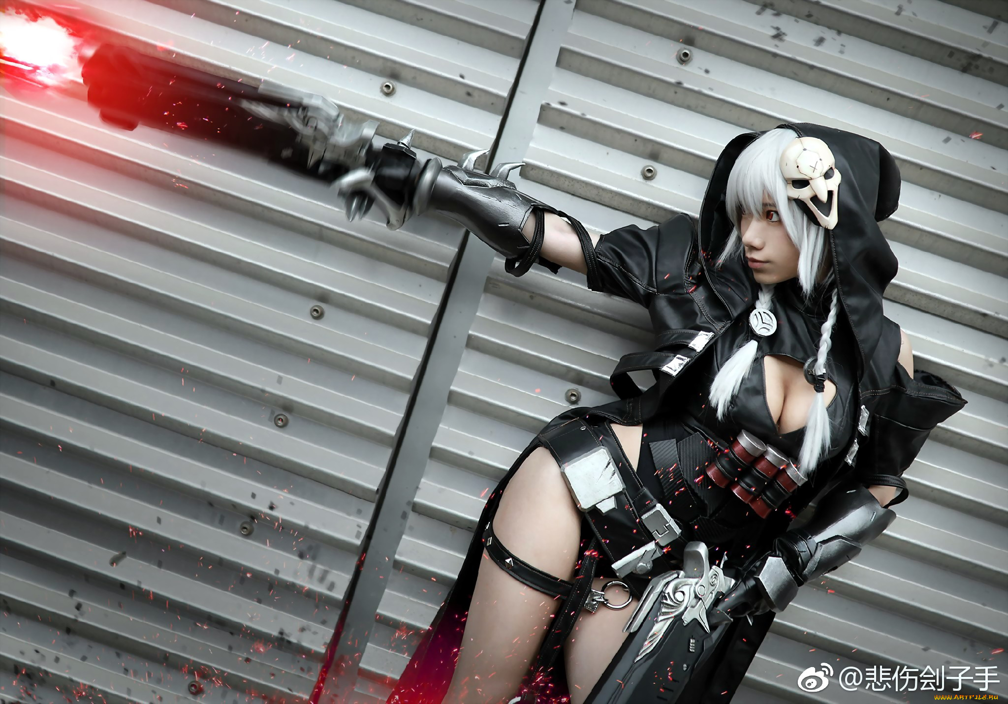 девушки, -, креатив, , косплей, костюм, оружие, забор, жнец, overwatch